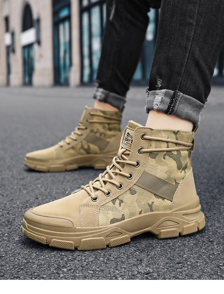 Military Boots for Men Autumn High Top Camouflage Desert Casual Flats Mens Boot Breathable Non Slip Work Shoes Zapatillas Hombre