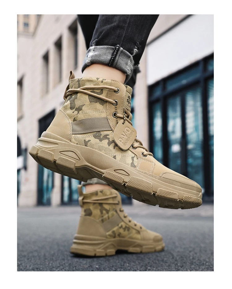 Military Boots for Men Autumn High Top Camouflage Desert Casual Flats Mens Boot Breathable Non Slip Work Shoes Zapatillas Hombre
