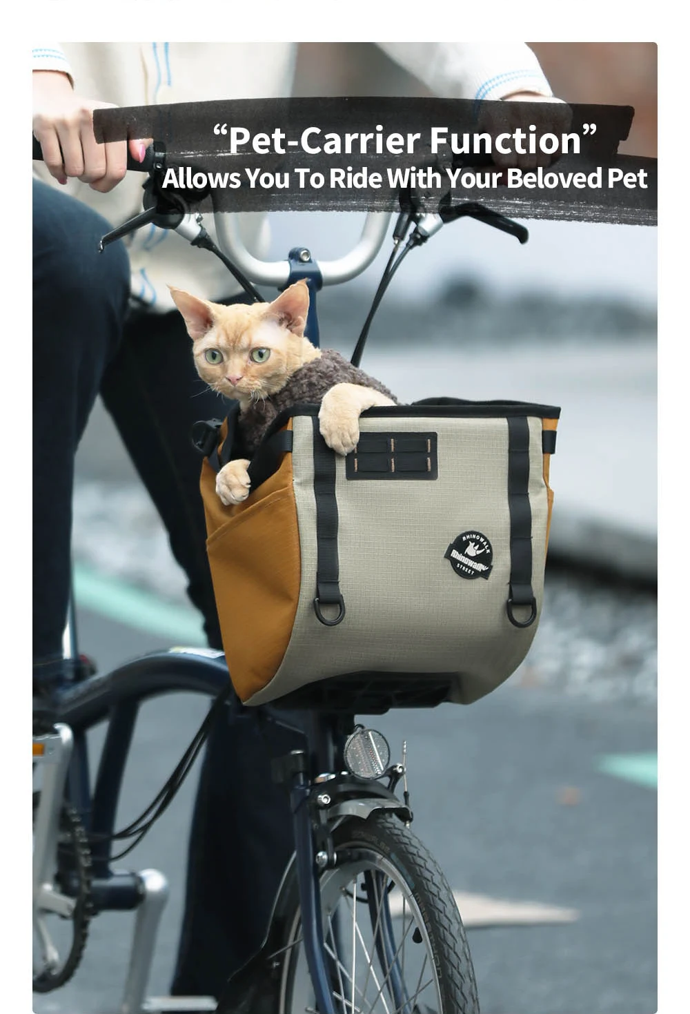 Rhinowalk Folding Bike Basket 17L/24L Handlebar Bag Pet Carrier Luggage Travel Outdoor Casual Shopping Bag For Brompton & Dahon