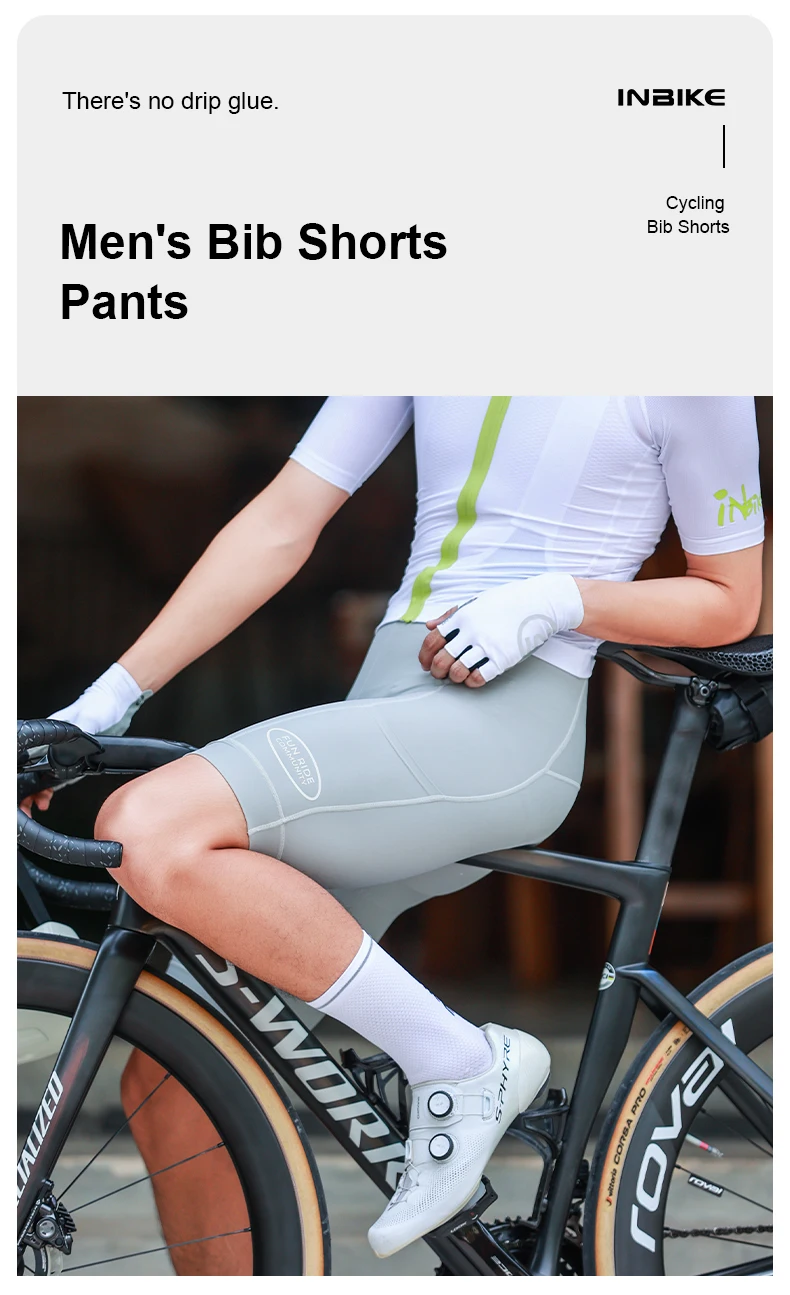 INBIKE Men's Cycling Bib Shorts with 3D High Density Sponge Padded Summer Cycling Clothing Man Breathable MTB Bibs with Pockets