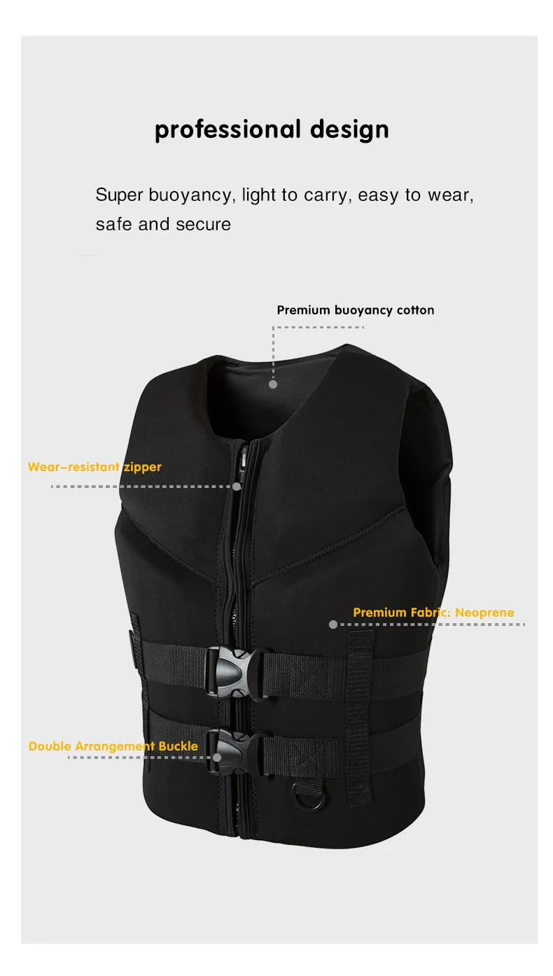 Life Jacket Adult Super Buoyancy Neoprene Life Vest Surf Raft Kayak Fishing Jet Ski Water Sport Swimming Rescue Life Jacket