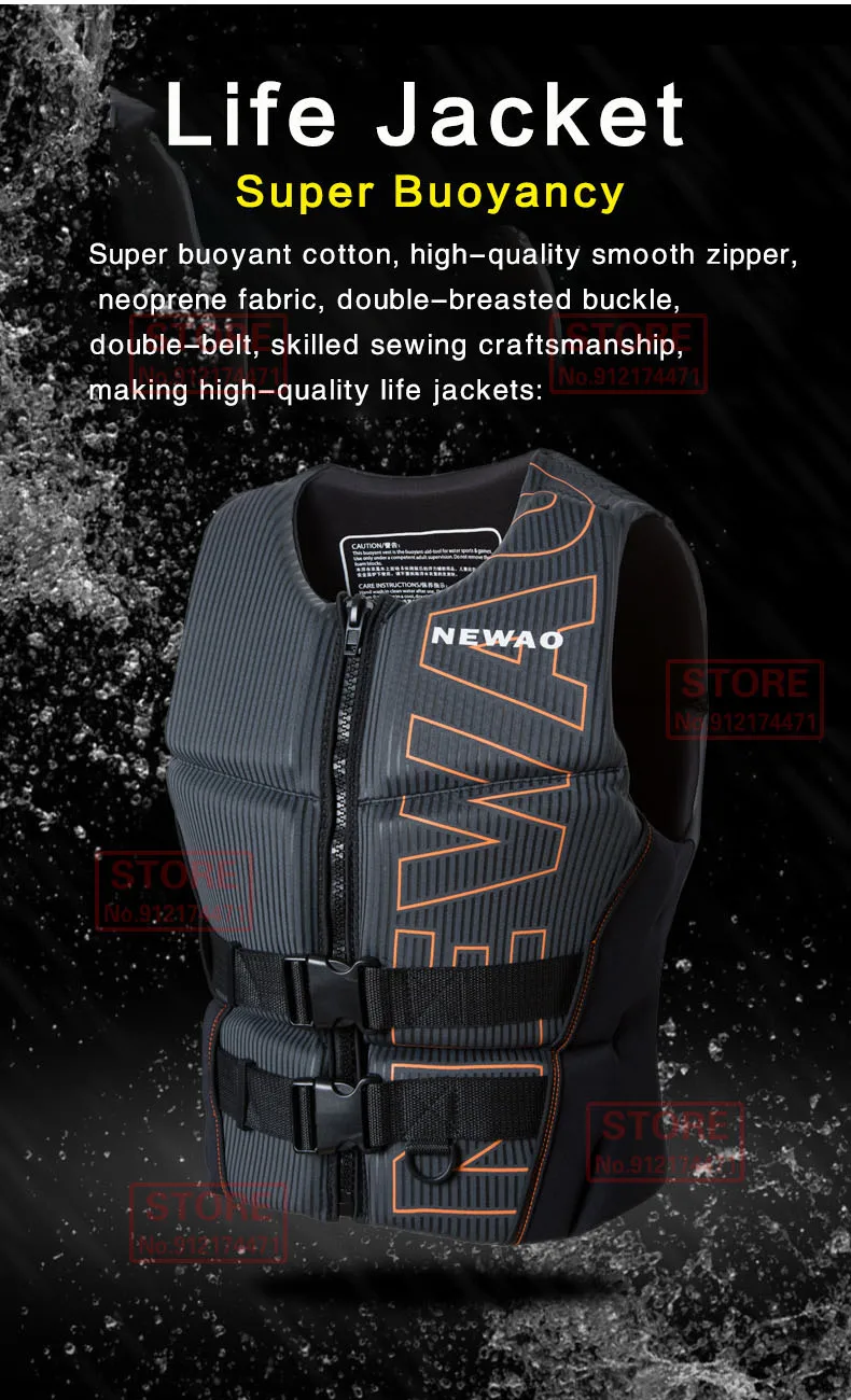 Life Jacket Adult Super Buoyancy Neoprene Life Vest Surf Raft Kayak Fishing Jet Ski Water Sport Swimming Rescue Life Jacket