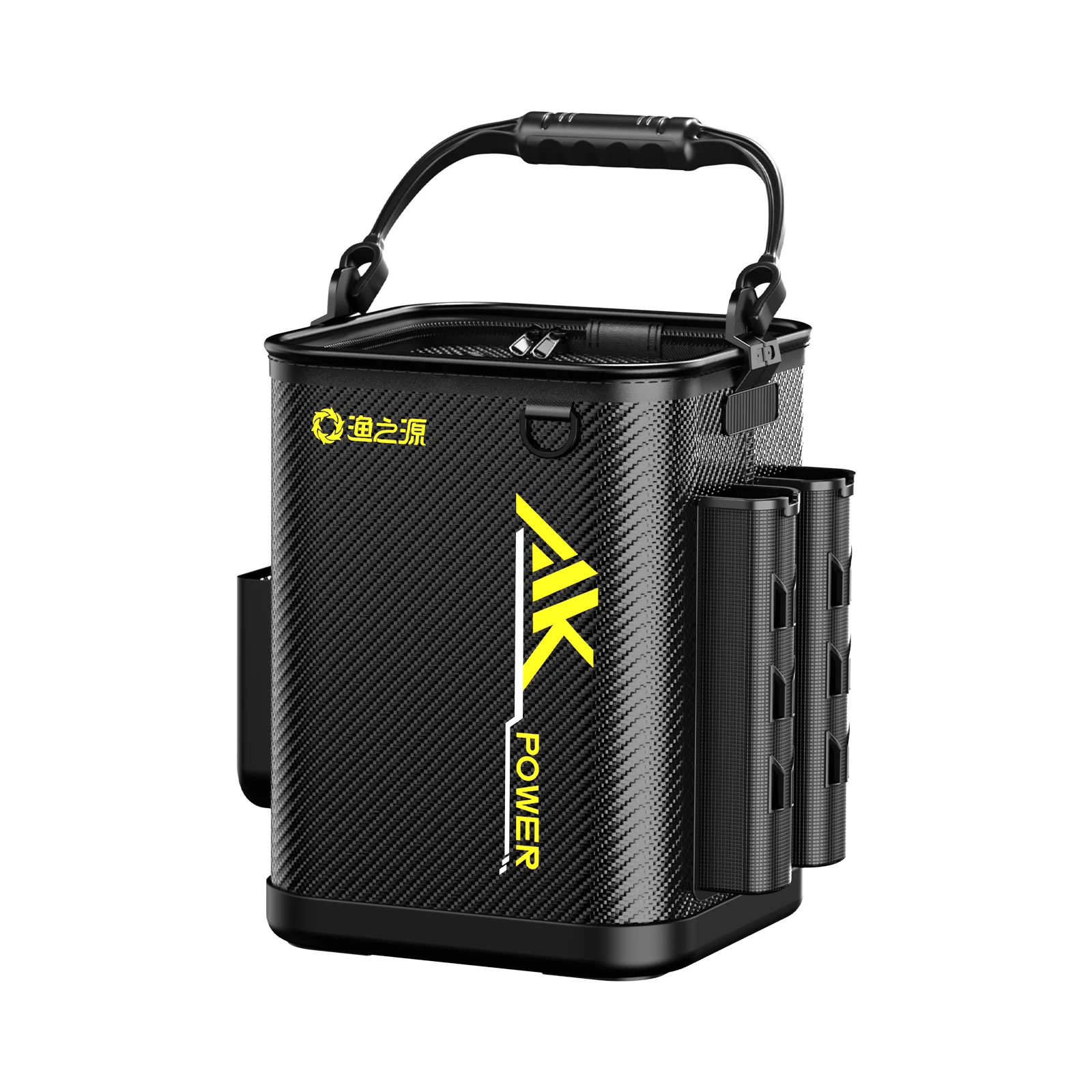 Fishing Rod Holder Bucket, EVA Portable Thickened Live Fish/Bait Bucket with Mesh Lid & Lanyard, Outdoor Camping Angling Gear