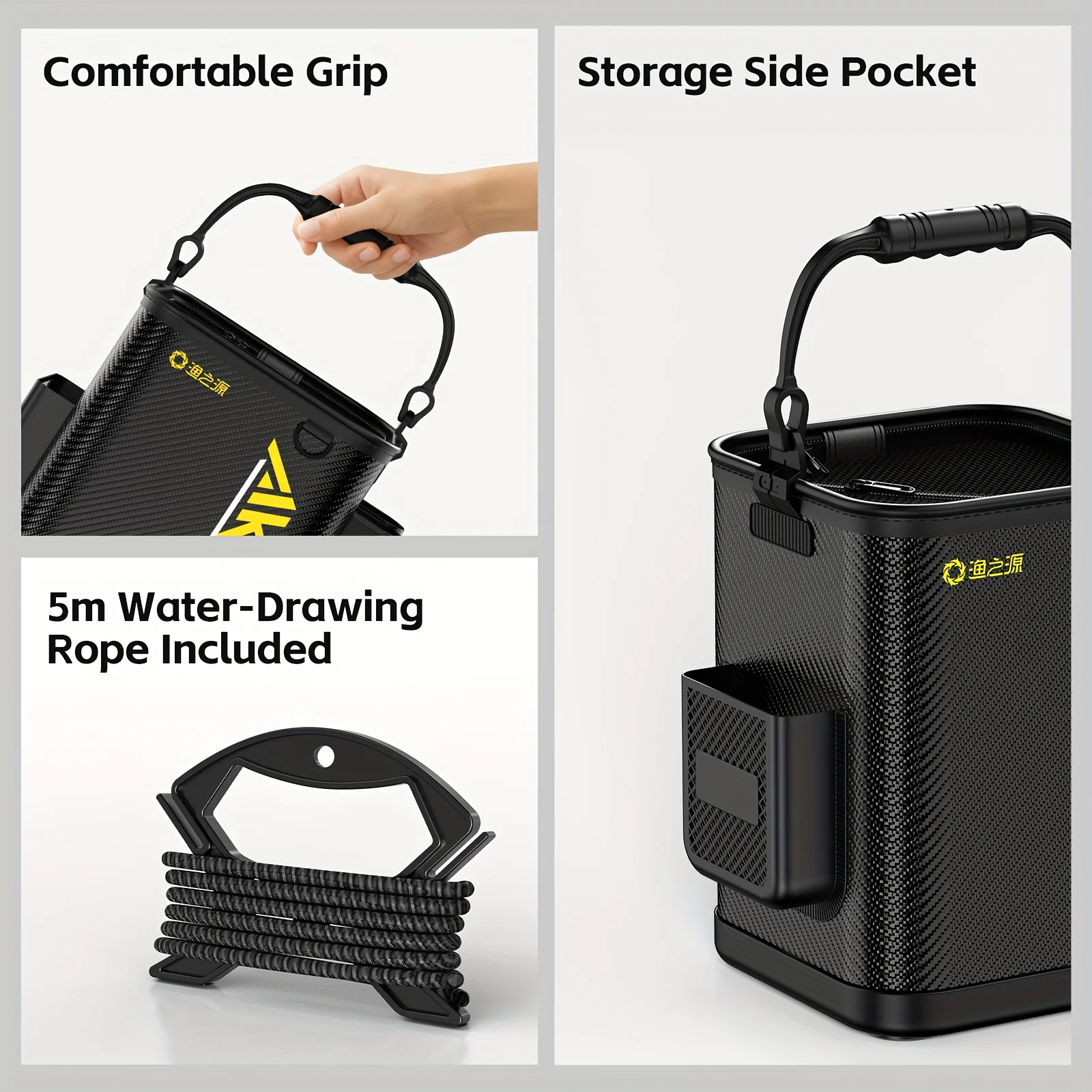 Fishing Rod Holder Bucket, EVA Portable Thickened Live Fish/Bait Bucket with Mesh Lid & Lanyard, Outdoor Camping Angling Gear