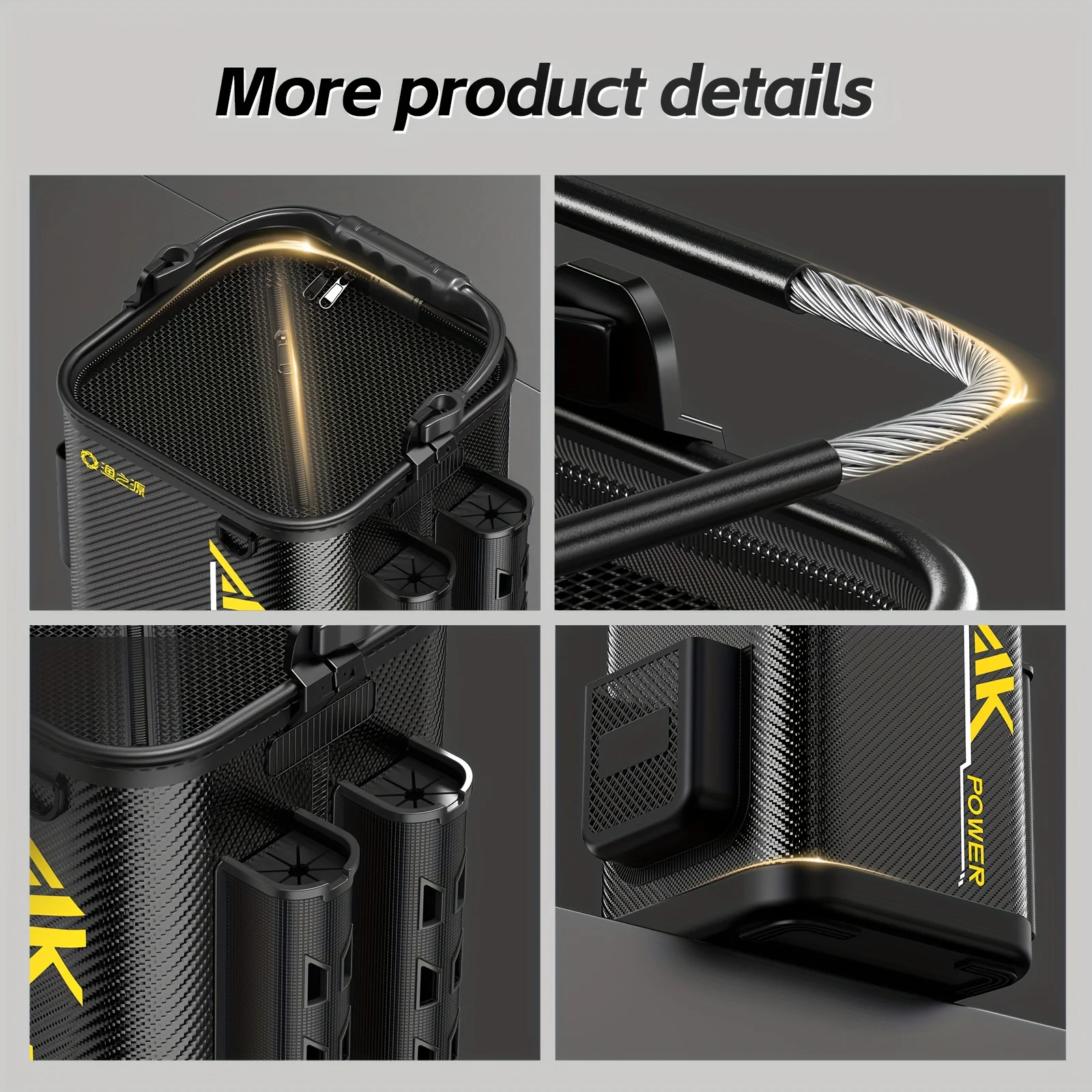 Fishing Rod Holder Bucket, EVA Portable Thickened Live Fish/Bait Bucket with Mesh Lid & Lanyard, Outdoor Camping Angling Gear