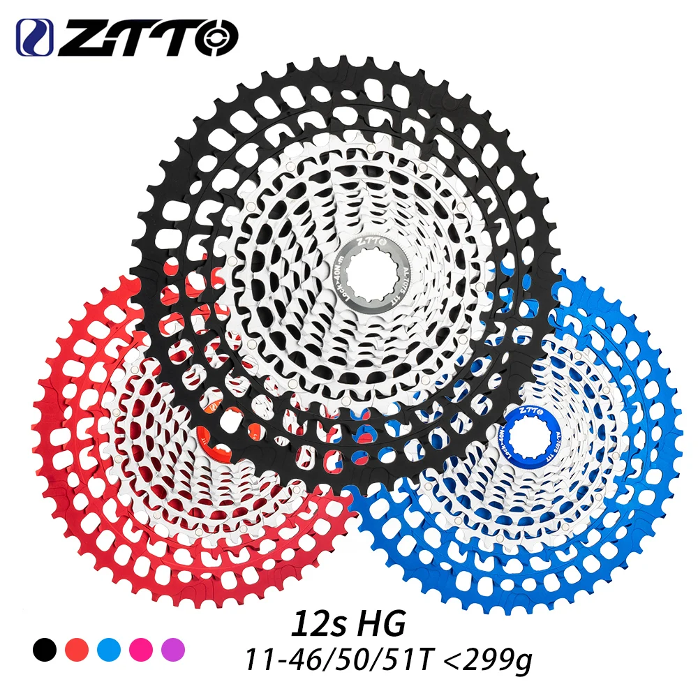 ZTTO Ultralight MTB HG Cassette 12S 276g-299g 11-46T 11-50T 11-51T Black-Silver CNC SLR3 12 Speed K7 Sprocket