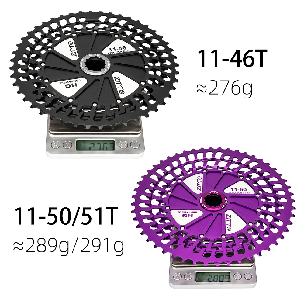 ZTTO Ultralight MTB HG Cassette 12S 276g-299g 11-46T 11-50T 11-51T Black-Silver CNC SLR3 12 Speed K7 Sprocket