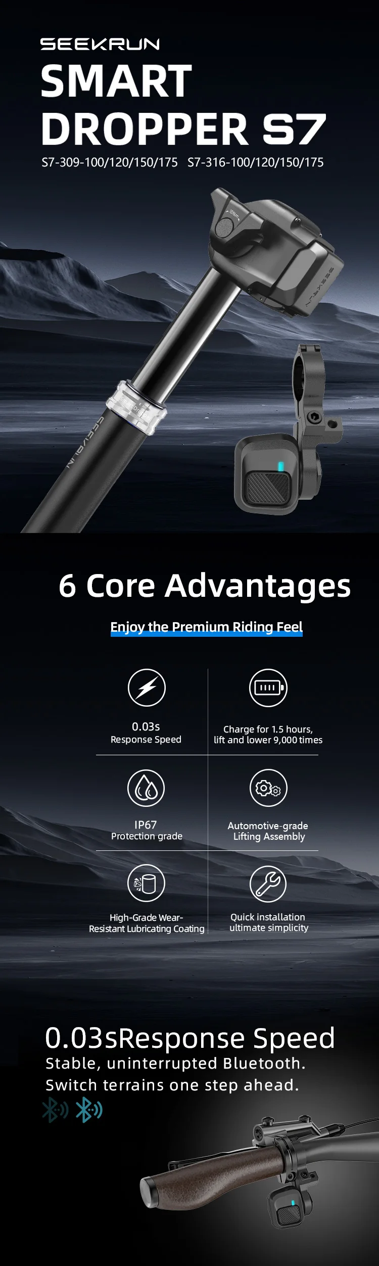 SEEKRUN Dropper S7 309-100/120/150/175 316-100/120/150/175 Lift Seat Tube Seat post IP67 protection Bike Bicycle Seatpost
