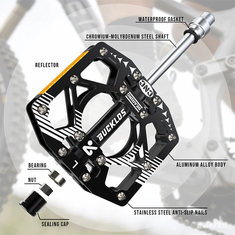 BUCKLOS Bicycle Pedal CNC Aluminium Non-Slip MTB Pedals Ultralight Mountain Bike Cycling Sealed Bearing Pedals Cycling Parts