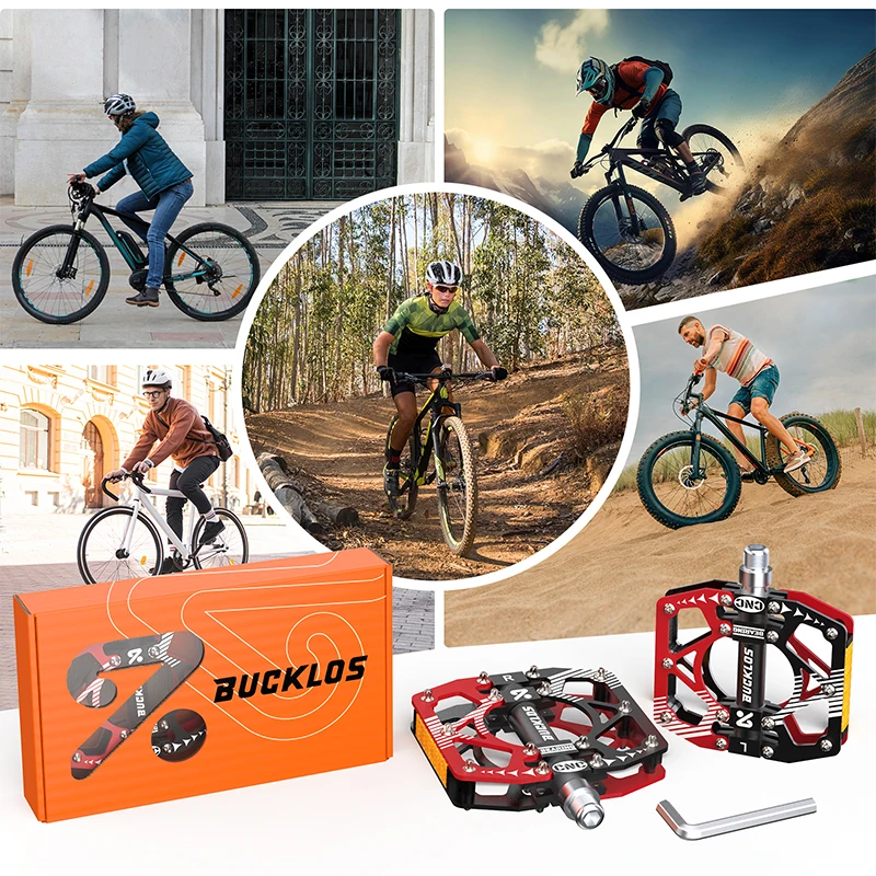 BUCKLOS Bicycle Pedal CNC Aluminium Non-Slip MTB Pedals Ultralight Mountain Bike Cycling Sealed Bearing Pedals Cycling Parts