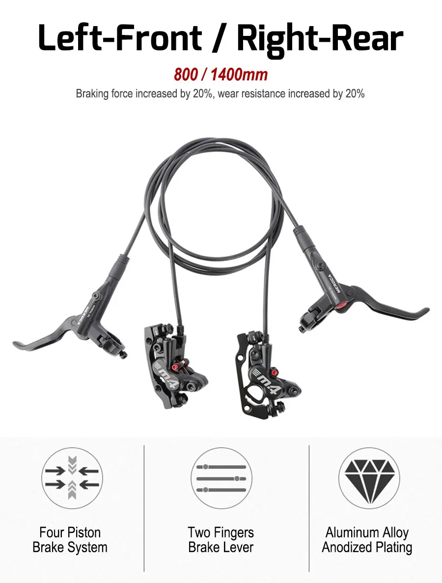 Oil Pressure Brake Lever Caliper Front Rear Alloy Mountain Bike Parts 4 Piston MTB Bicycle Hydraulic Disc Brake Set