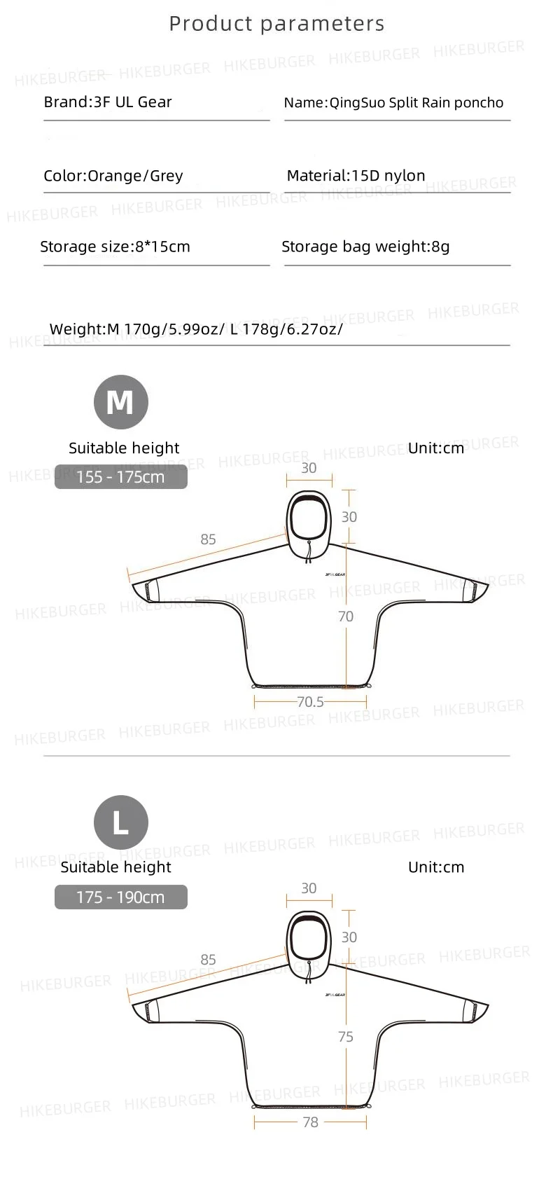3F UL GEAR QingSuo Spilt Rain Poncho Outdoor Ultralight Sleeve Rain Coats 15D Nylon Waterproof Hiking Cycling Mountaineering