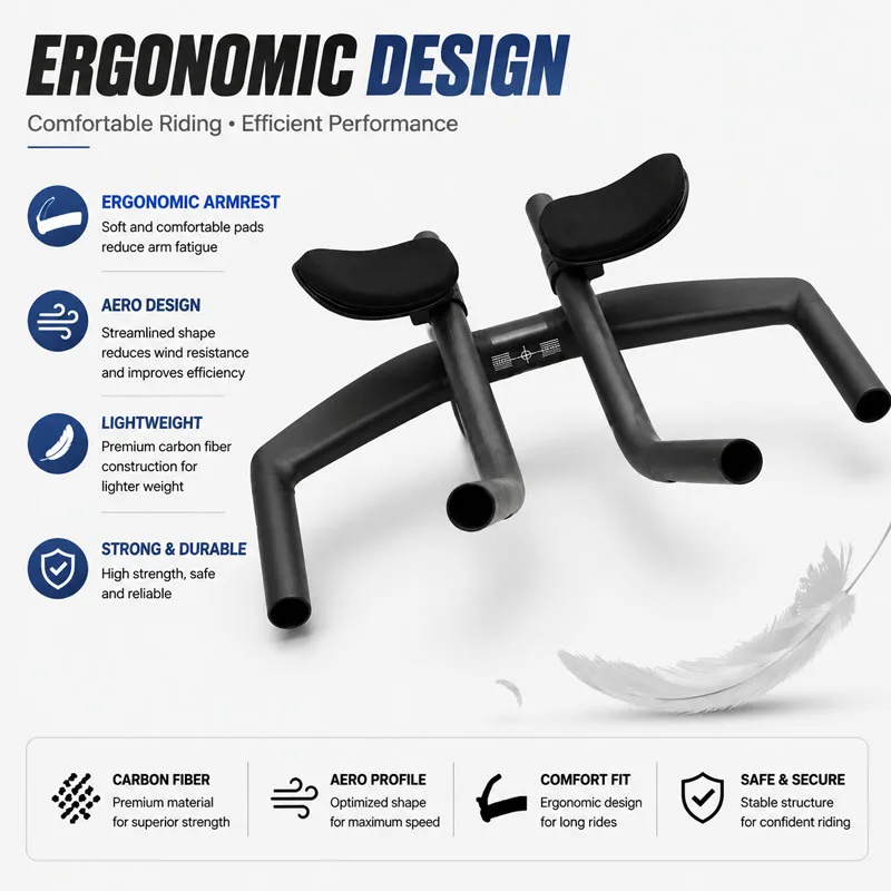 No Logo Aero Carbon Fiber Triathlon Bicycle Handlebar TT Bar HB095 15-Degree Angle Suitable for Left Or Right Arm Use