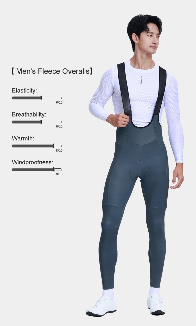 INBIKE Fleece Road Bike Bib Pants for Men Winter Thermal Cycling Bibs Windproof Biking Bicycle Pants MTB Cycling Clothing Man