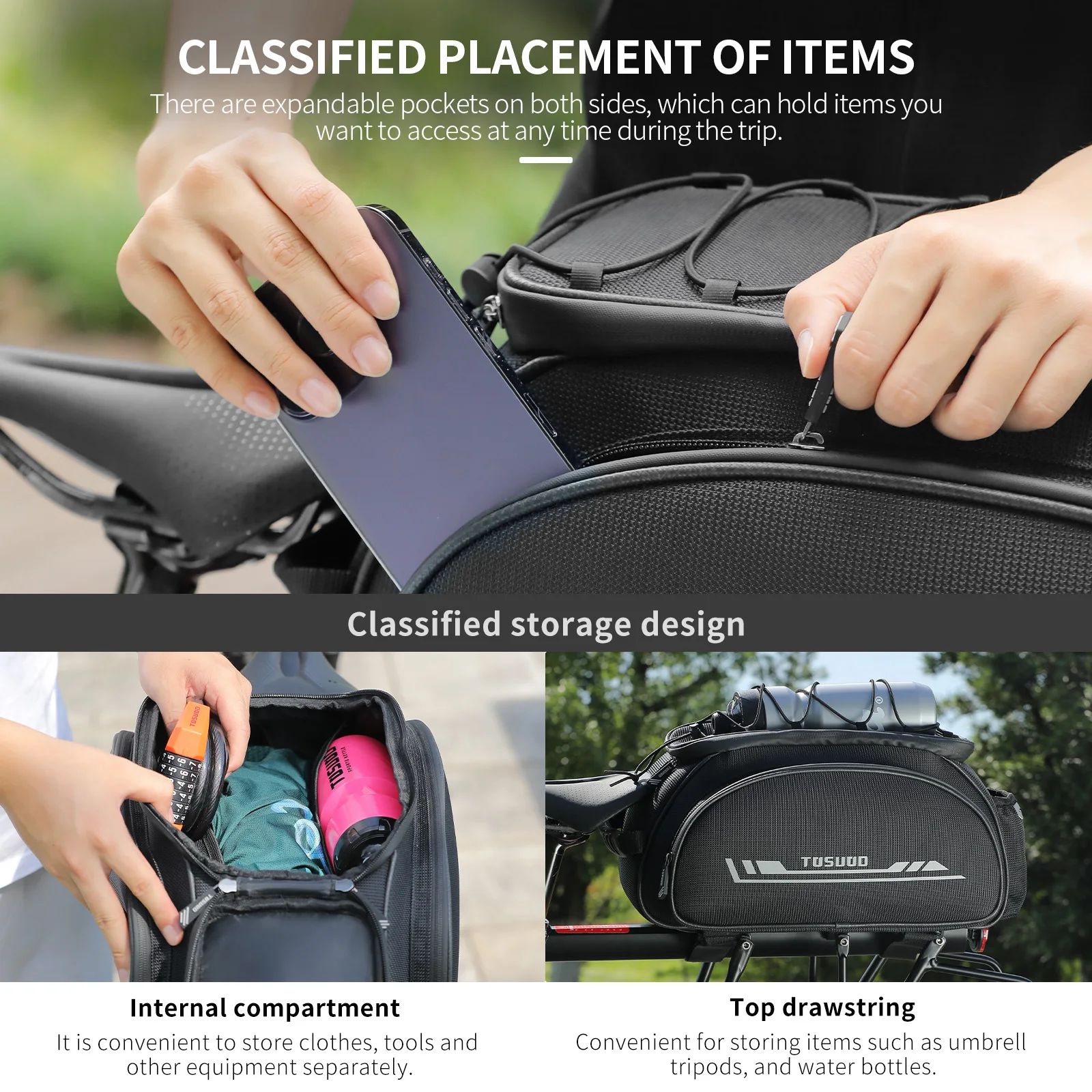 TOSUOD Bicycle Rear Pannier Bag Outdoor Waterproof Bicycle Bag 13L Large Capacity Mountain Bike Bag Bike Accessories