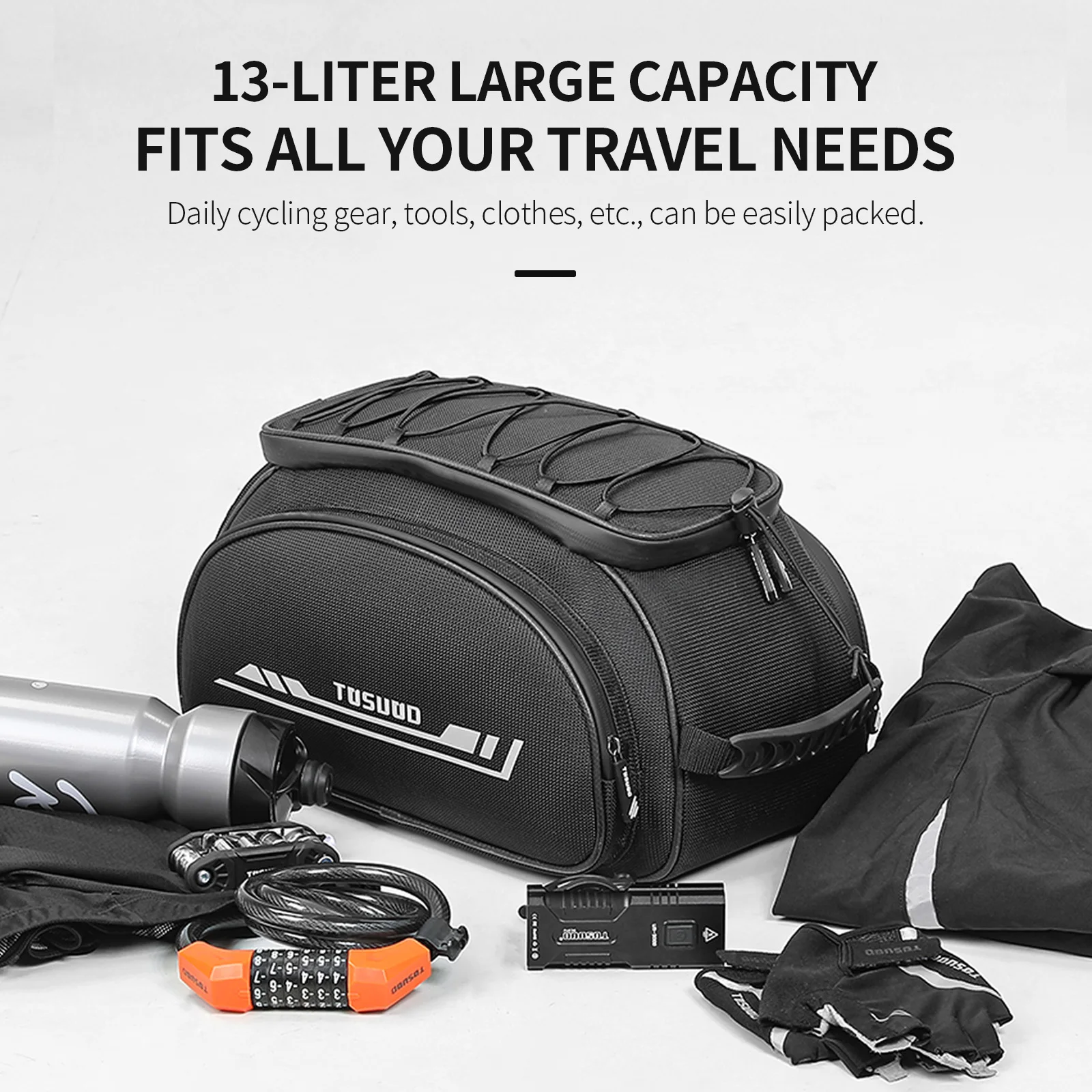 TOSUOD Bicycle Rear Pannier Bag Outdoor Waterproof Bicycle Bag 13L Large Capacity Mountain Bike Bag Bike Accessories
