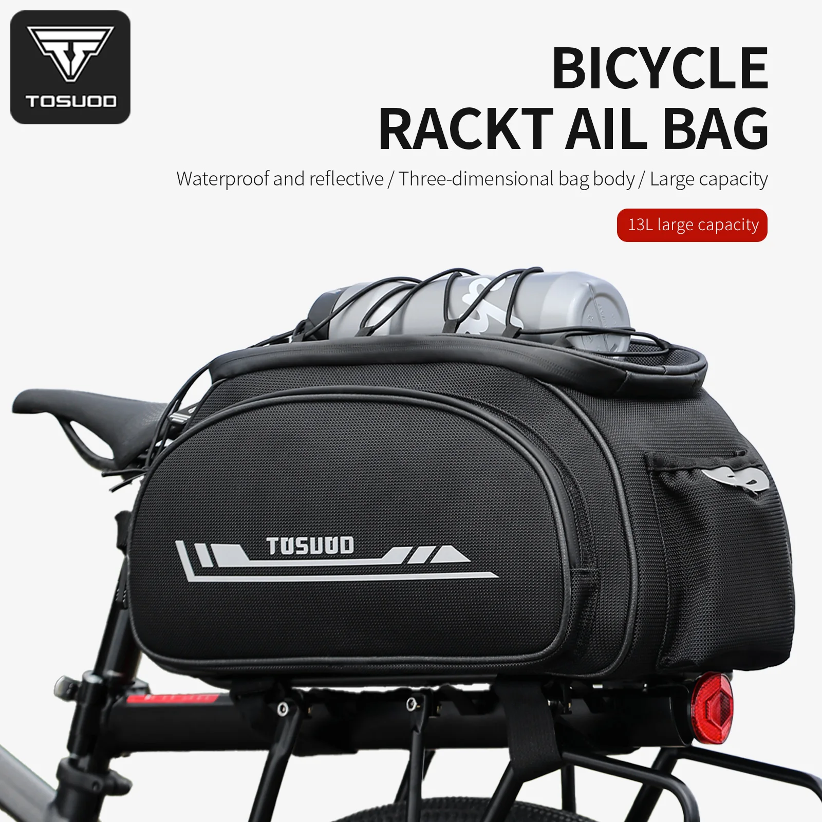 TOSUOD Bicycle Rear Pannier Bag Outdoor Waterproof Bicycle Bag 13L Large Capacity Mountain Bike Bag Bike Accessories