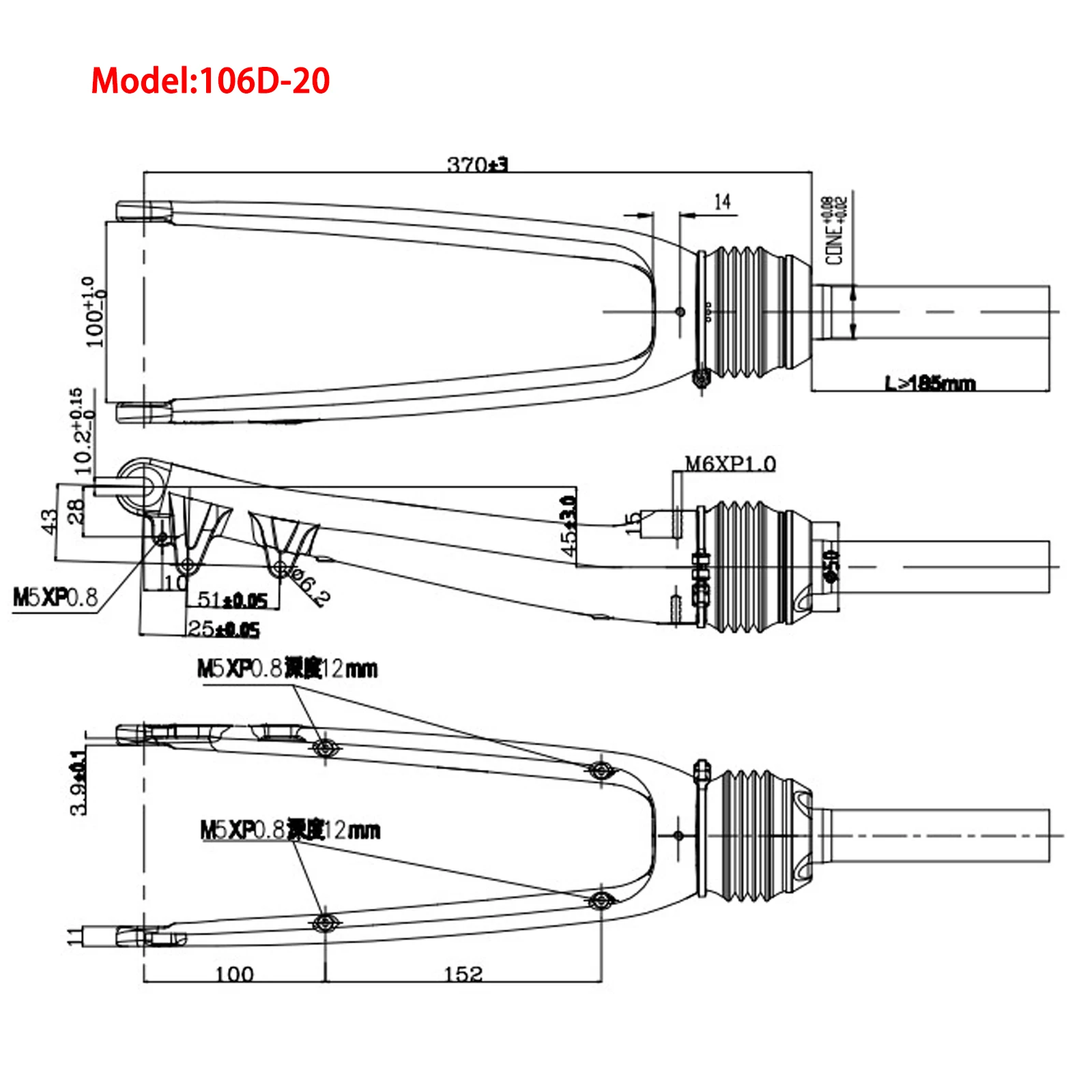 ZOOM Bicycle Fork Mountain MTB Road City Bike Fork Double Shoulder aluminium alloy Shock Absorber Front Fork 20inch Disk Brake