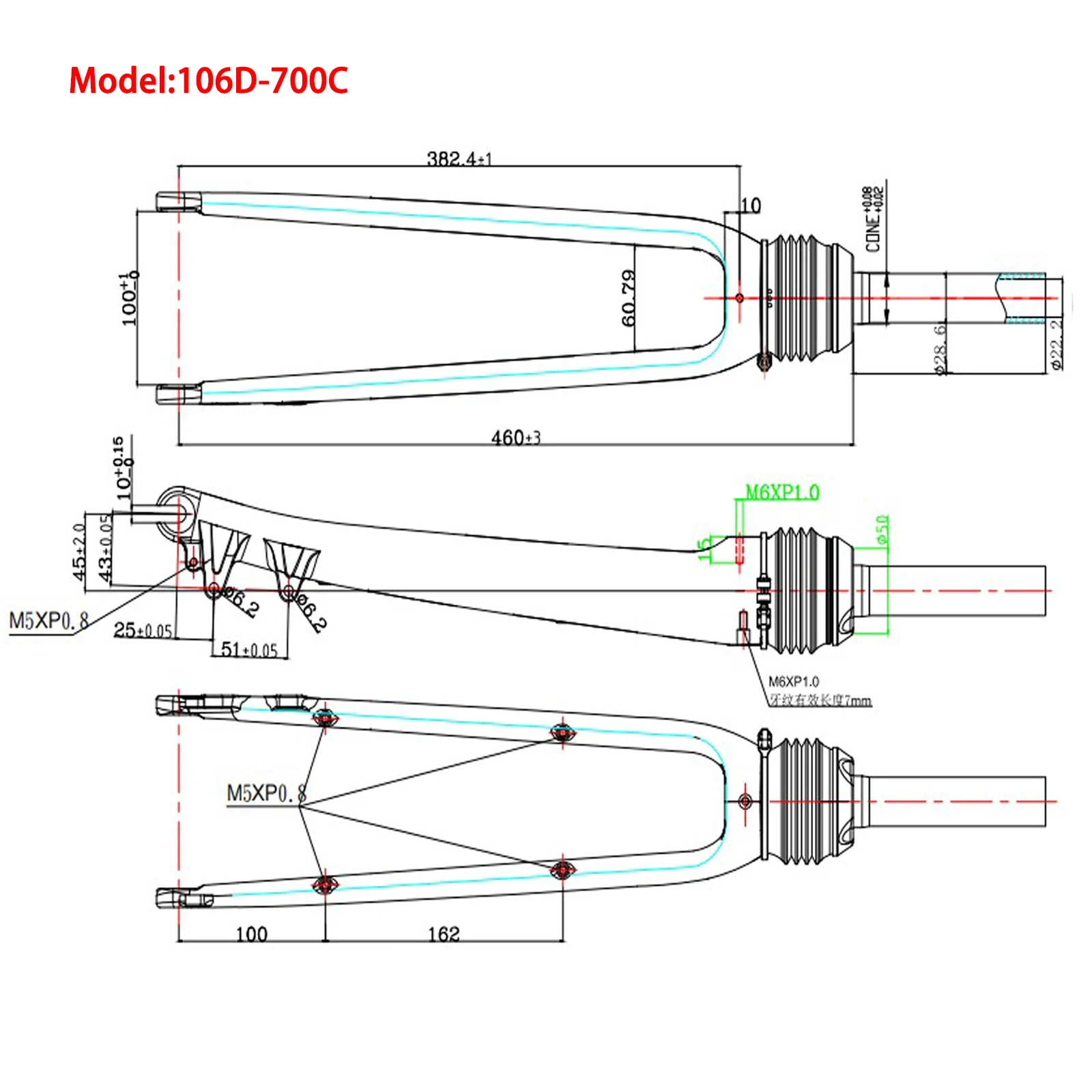 ZOOM Bicycle Fork Mountain MTB Road City Bike Fork Double Shoulder aluminium alloy Shock Absorber Front Fork 20inch Disk Brake