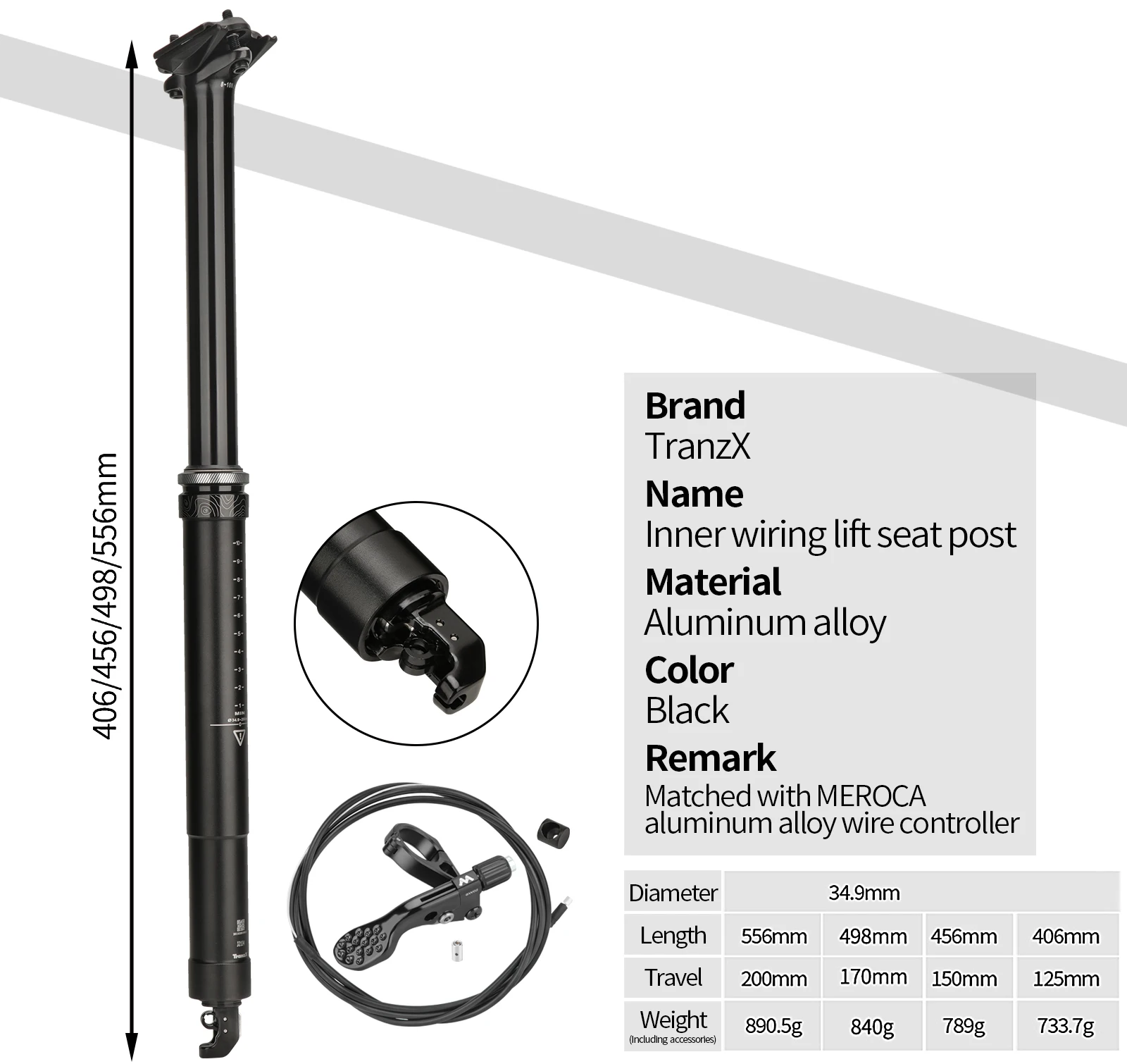 34.9mm DH Cycling Bicycle Seatpost For MTB Internal External Handle Wire Control 150//200mm Stroke Lifting Hydraulic Seat Tube