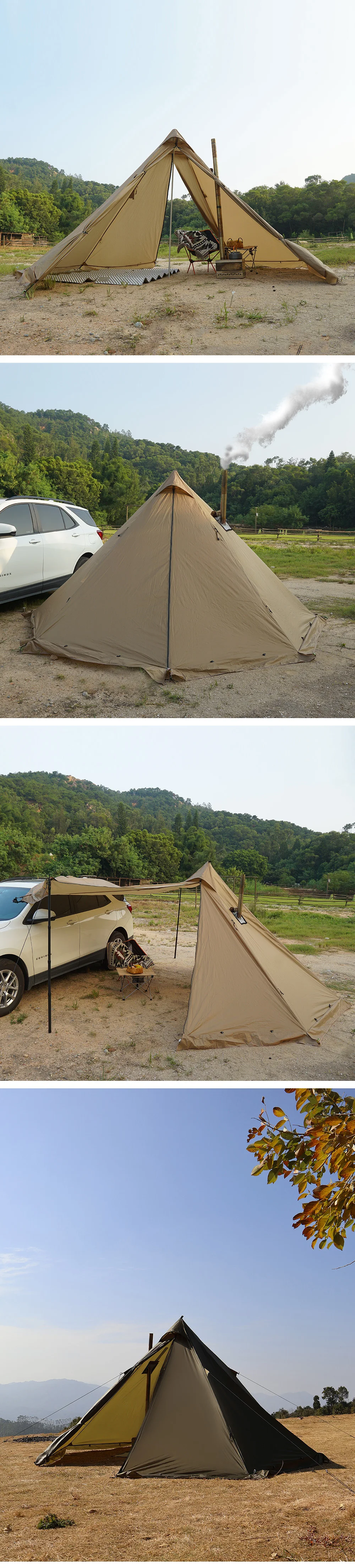 4 Season Hot Tent with Stove Jack Winter Teepee Tent Waterproof Camping Tipi Tent for 2 3 4 Person Outdoor Bushcraft Hiking