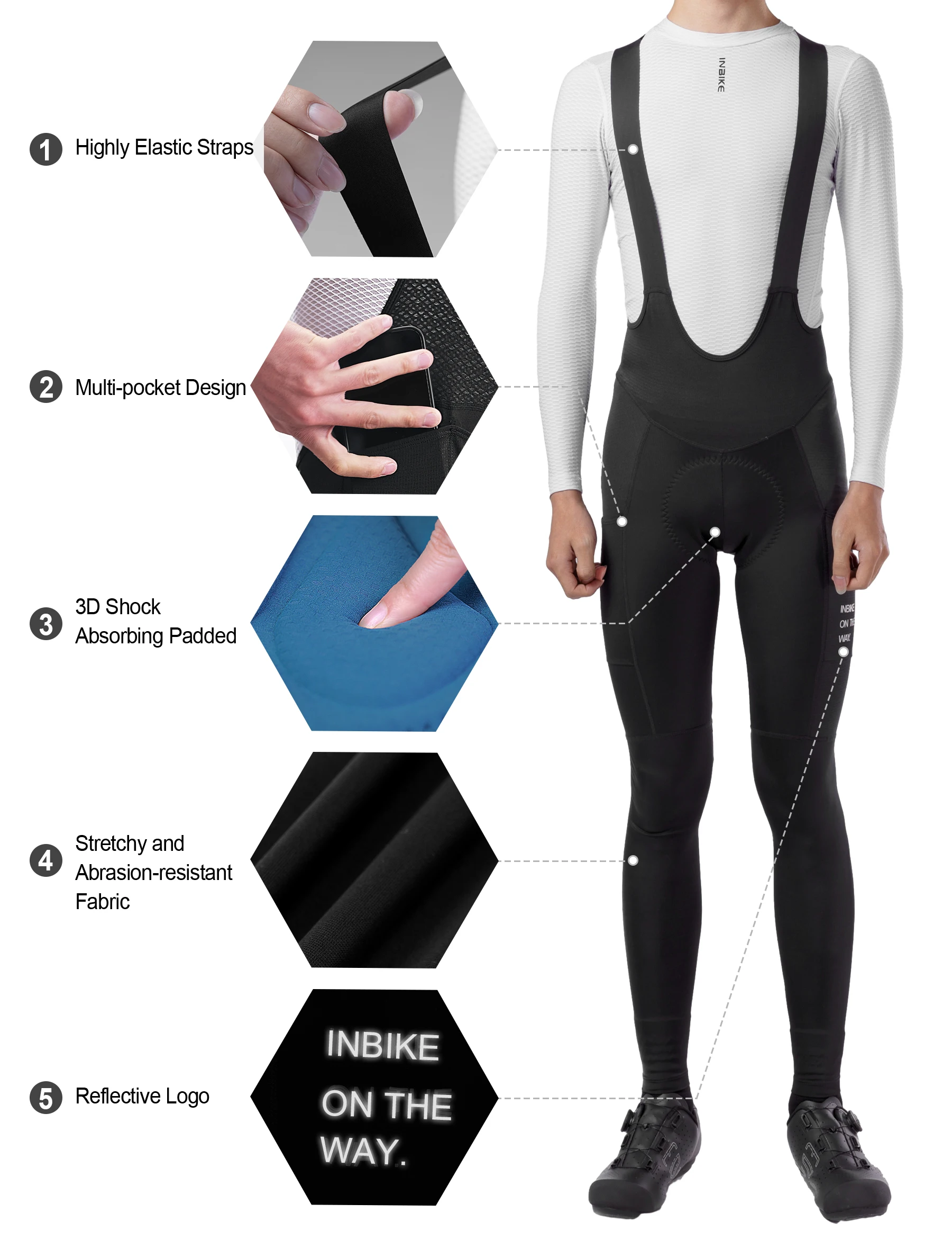 INBIKE Men's Cycling Set Long Sleeve Jersey Bib Pants Quick-Dry Road Bike Suit with Pockets Spring Autumn Cycling Clothing Man