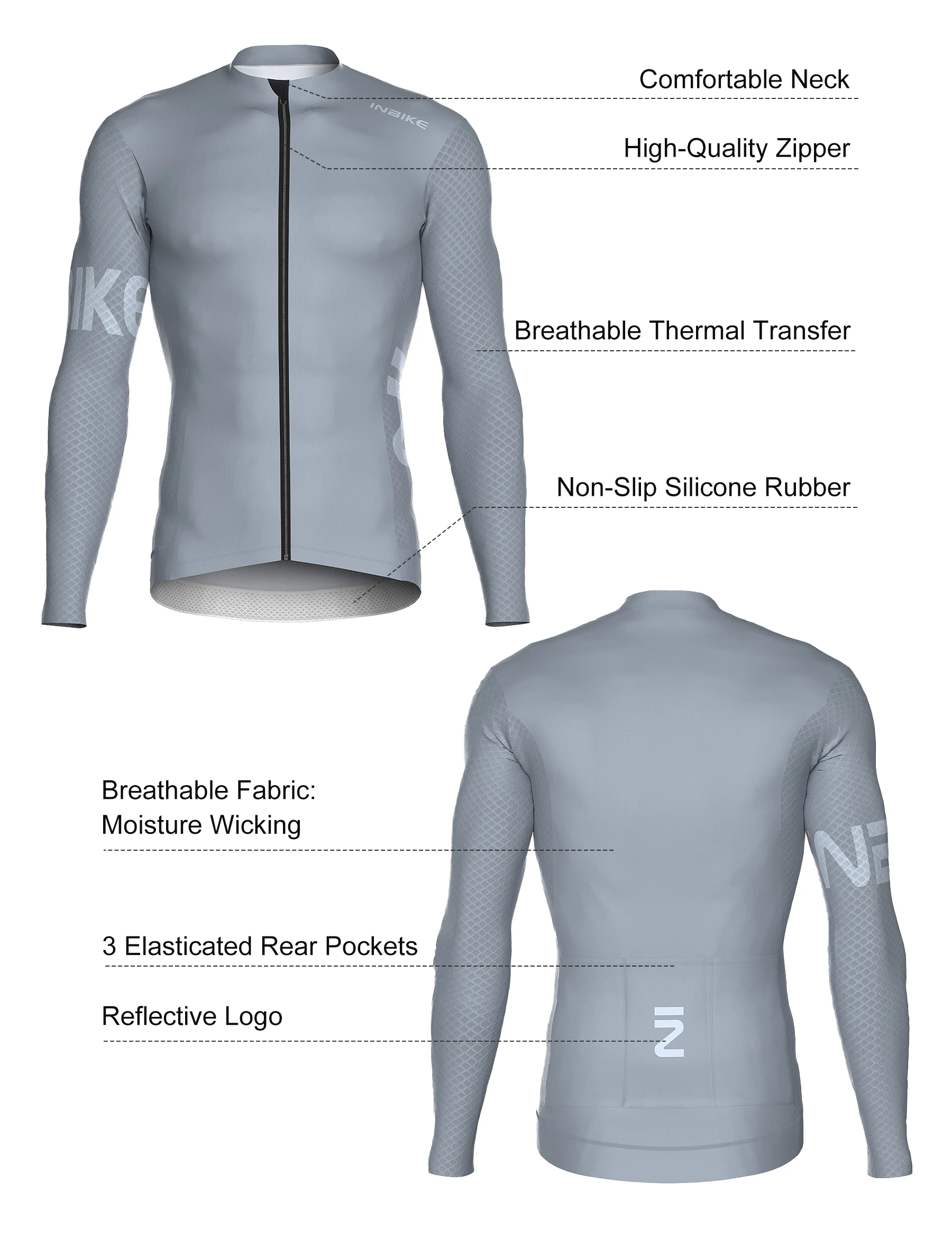 INBIKE Men's Cycling Set Long Sleeve Jersey Bib Pants Quick-Dry Road Bike Suit with Pockets Spring Autumn Cycling Clothing Man