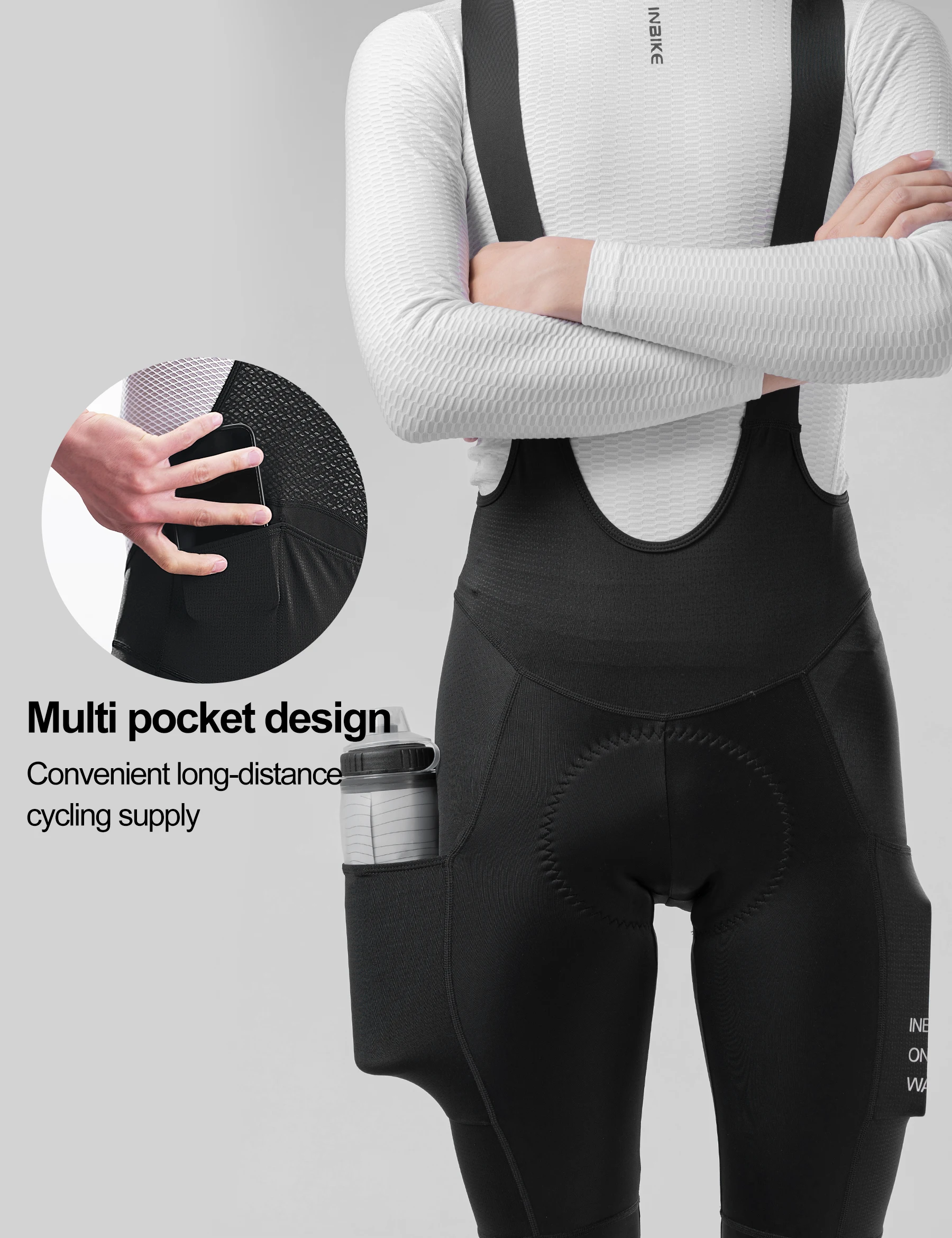 INBIKE Men's Cycling Set Long Sleeve Jersey Bib Pants Quick-Dry Road Bike Suit with Pockets Spring Autumn Cycling Clothing Man