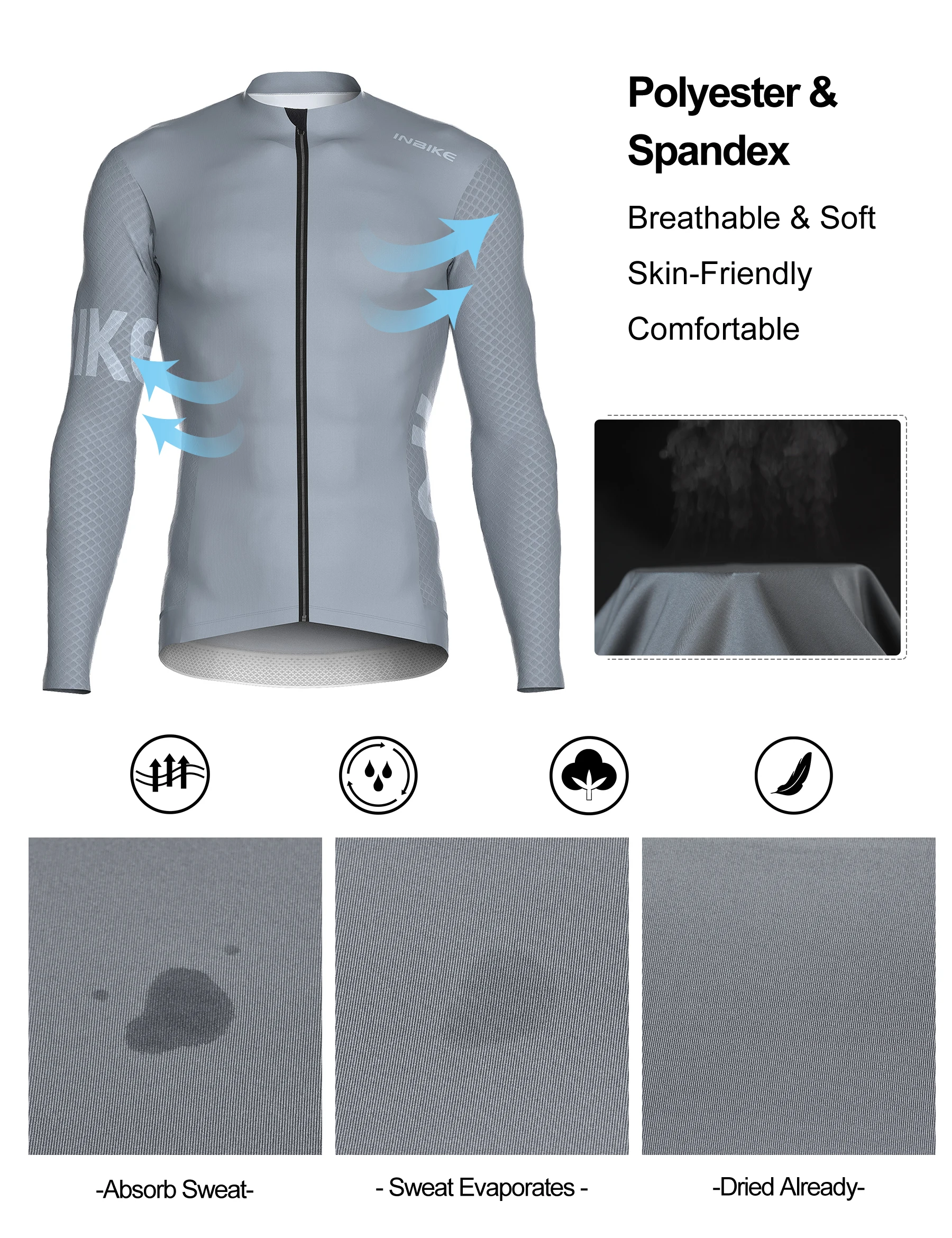 INBIKE Men's Cycling Set Long Sleeve Jersey Bib Pants Quick-Dry Road Bike Suit with Pockets Spring Autumn Cycling Clothing Man
