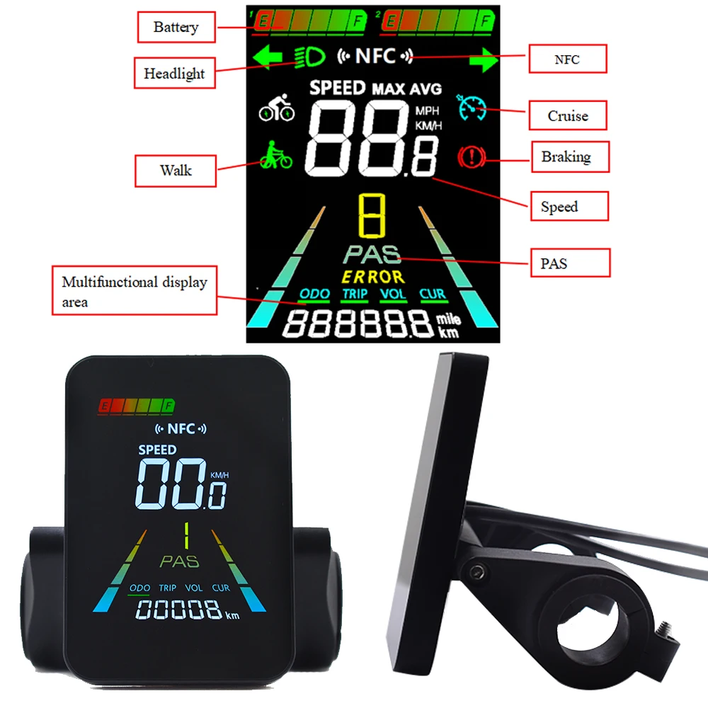 F3【UART2】Turn On The NFC Mountain Electric Bike Digital LCD Display Electric Scooter Speedometer Cycling Accessories Bicycle