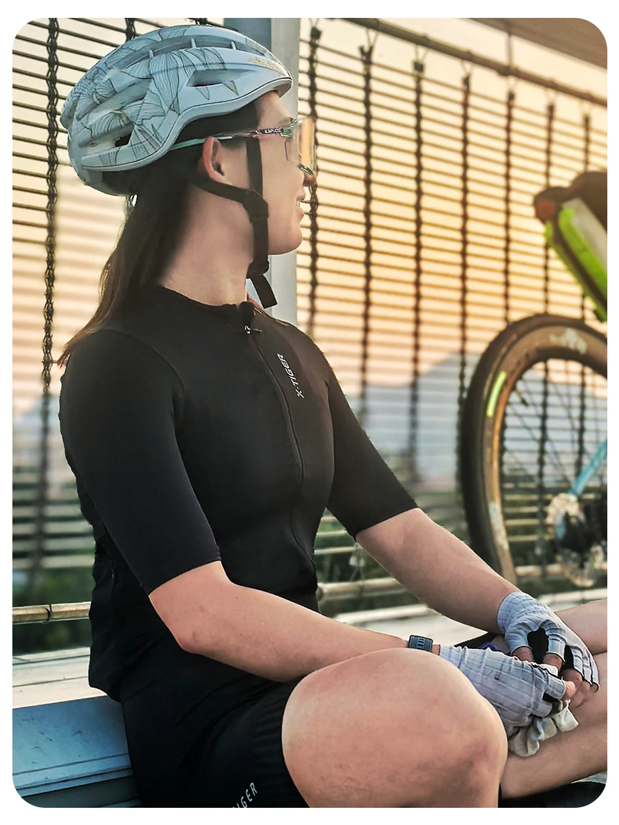 X-TIGER Women Cycling Jersey Breathable MTB Road Bike Short Sleeve Summer UPF50+ UV Protection Black White Bicycle Clothing