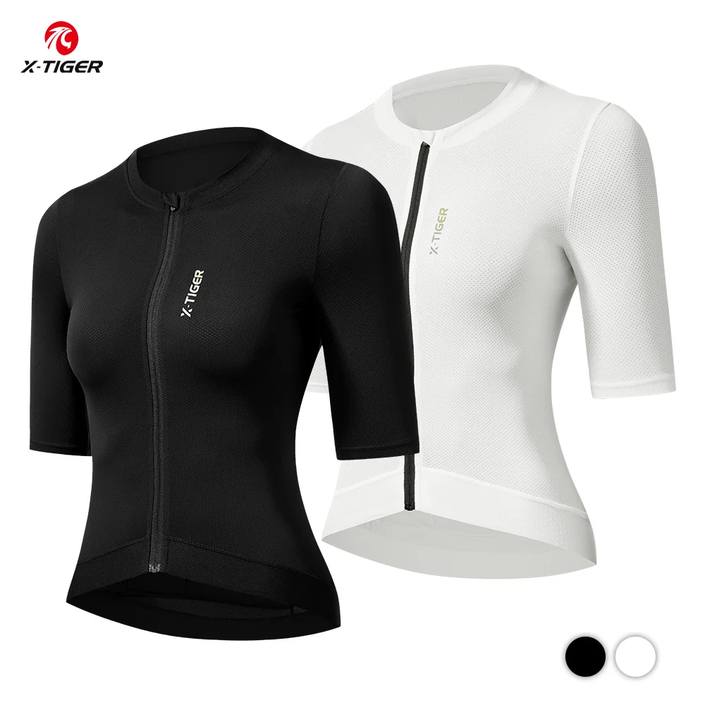 X-TIGER Women Cycling Jersey Breathable MTB Road Bike Short Sleeve Summer UPF50+ UV Protection Black White Bicycle Clothing