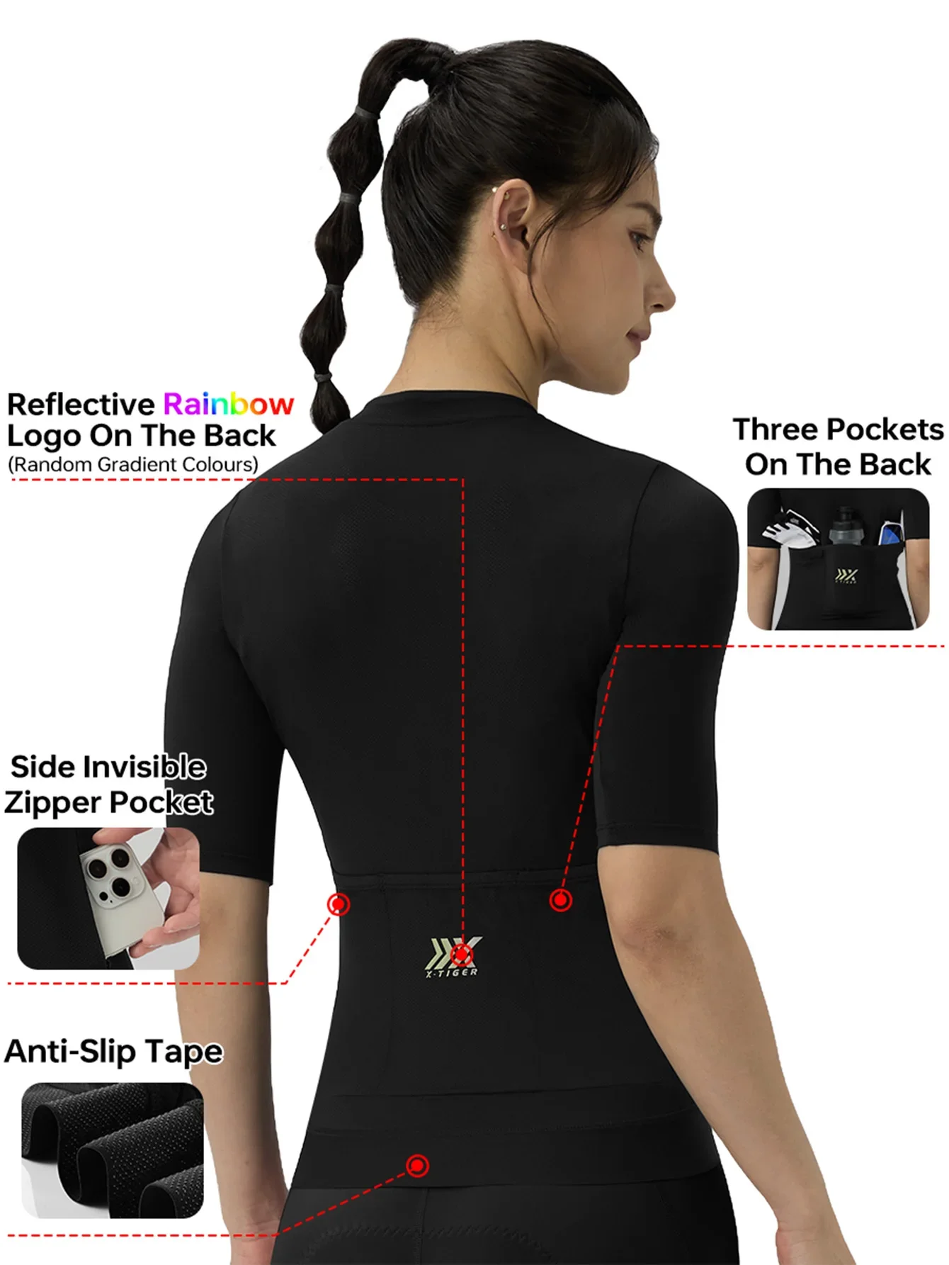 X-TIGER Women Cycling Jersey Breathable MTB Road Bike Short Sleeve Summer UPF50+ UV Protection Black White Bicycle Clothing