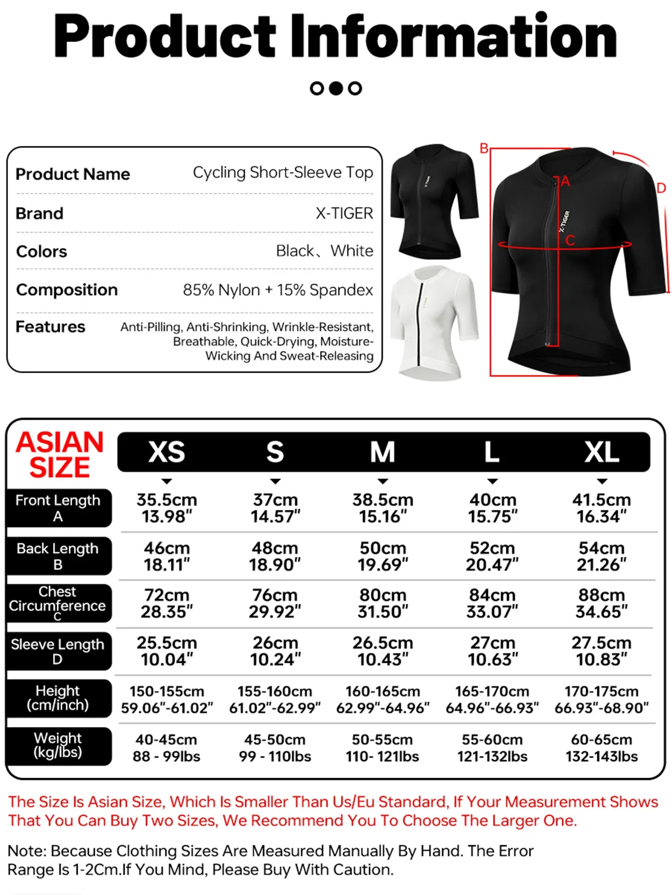 X-TIGER Women Cycling Jersey Breathable MTB Road Bike Short Sleeve Summer UPF50+ UV Protection Black White Bicycle Clothing