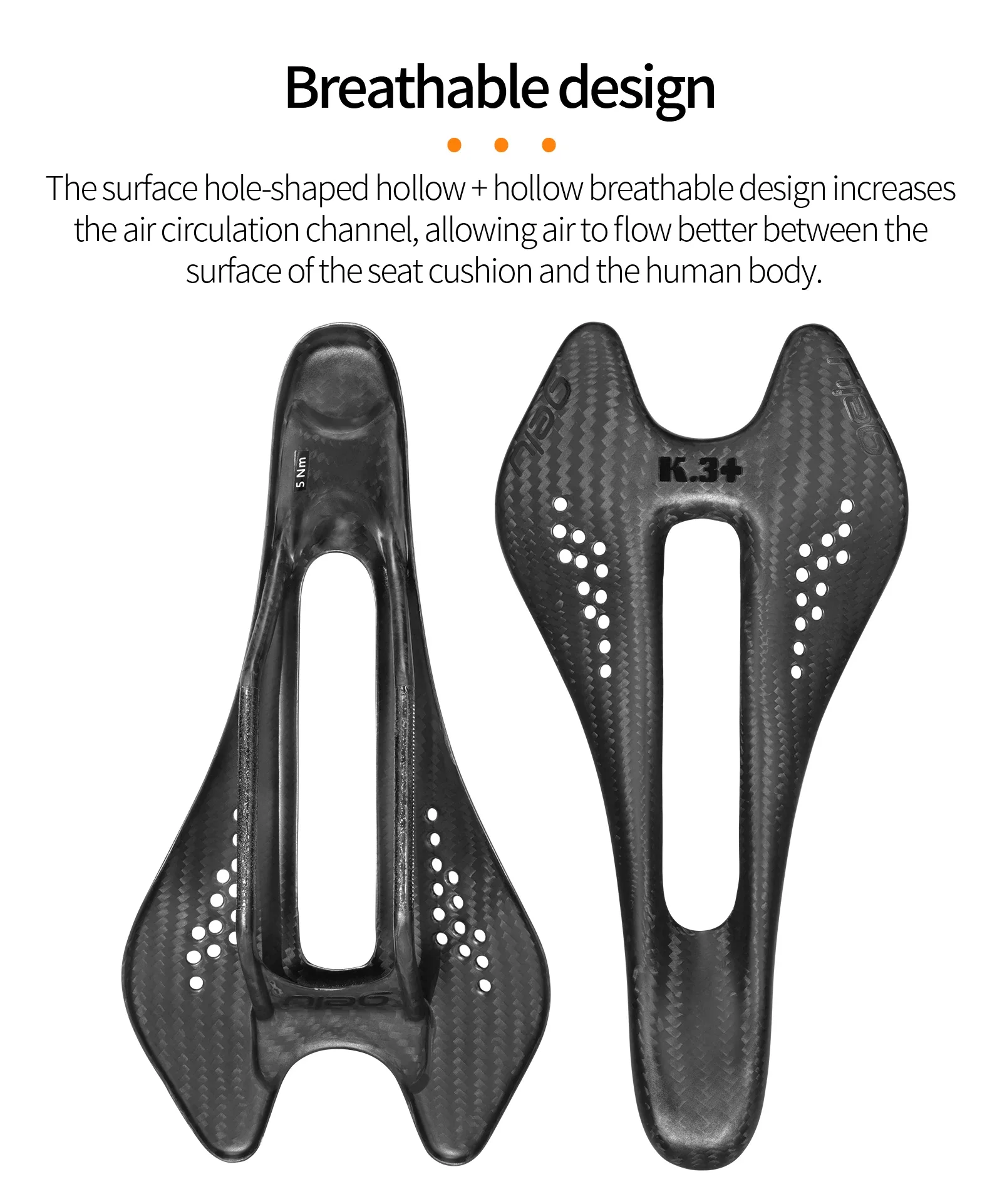 Gelu 55g Ultra-light Full Carbon Fiber Bicycle Saddle - Hollow, Breathable, Ergonomic for MTB & Highway Bikes