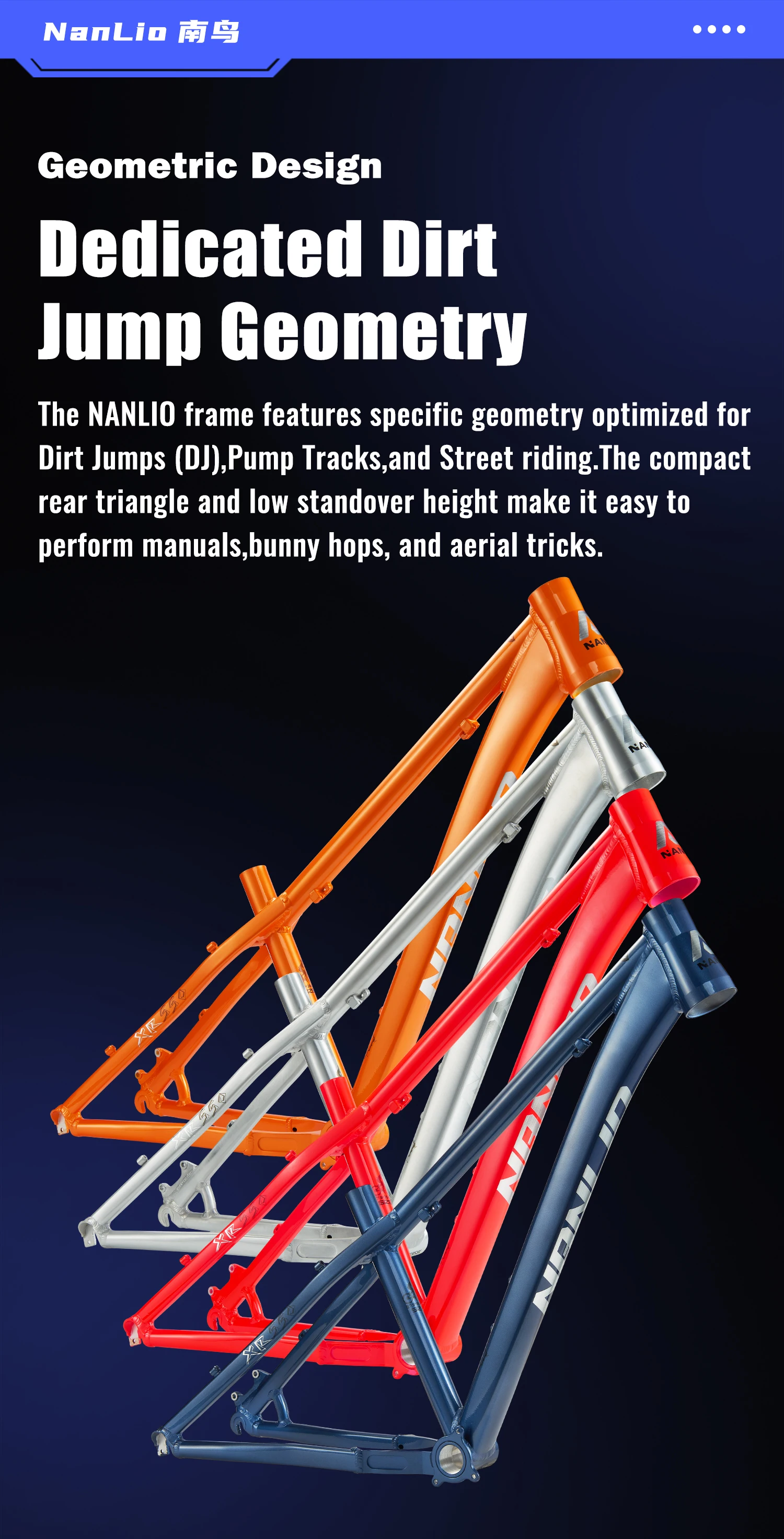 NANLIO XR550 Dirt Jump Bike Frame 26 27.5 Inch Aluminum Alloy MTB Hardtail Frame QR Pump Track 4X with Seatpost Clamp