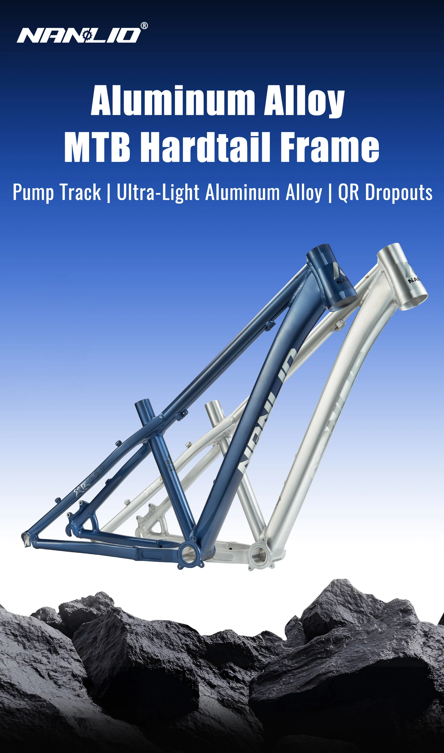 NANLIO XR550 Dirt Jump Bike Frame 26 27.5 Inch Aluminum Alloy MTB Hardtail Frame QR Pump Track 4X with Seatpost Clamp
