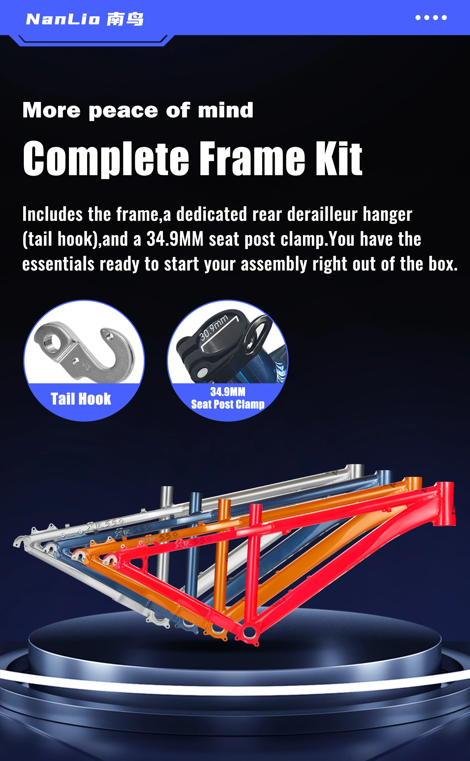NANLIO XR550 Dirt Jump Bike Frame 26 27.5 Inch Aluminum Alloy MTB Hardtail Frame QR Pump Track 4X with Seatpost Clamp