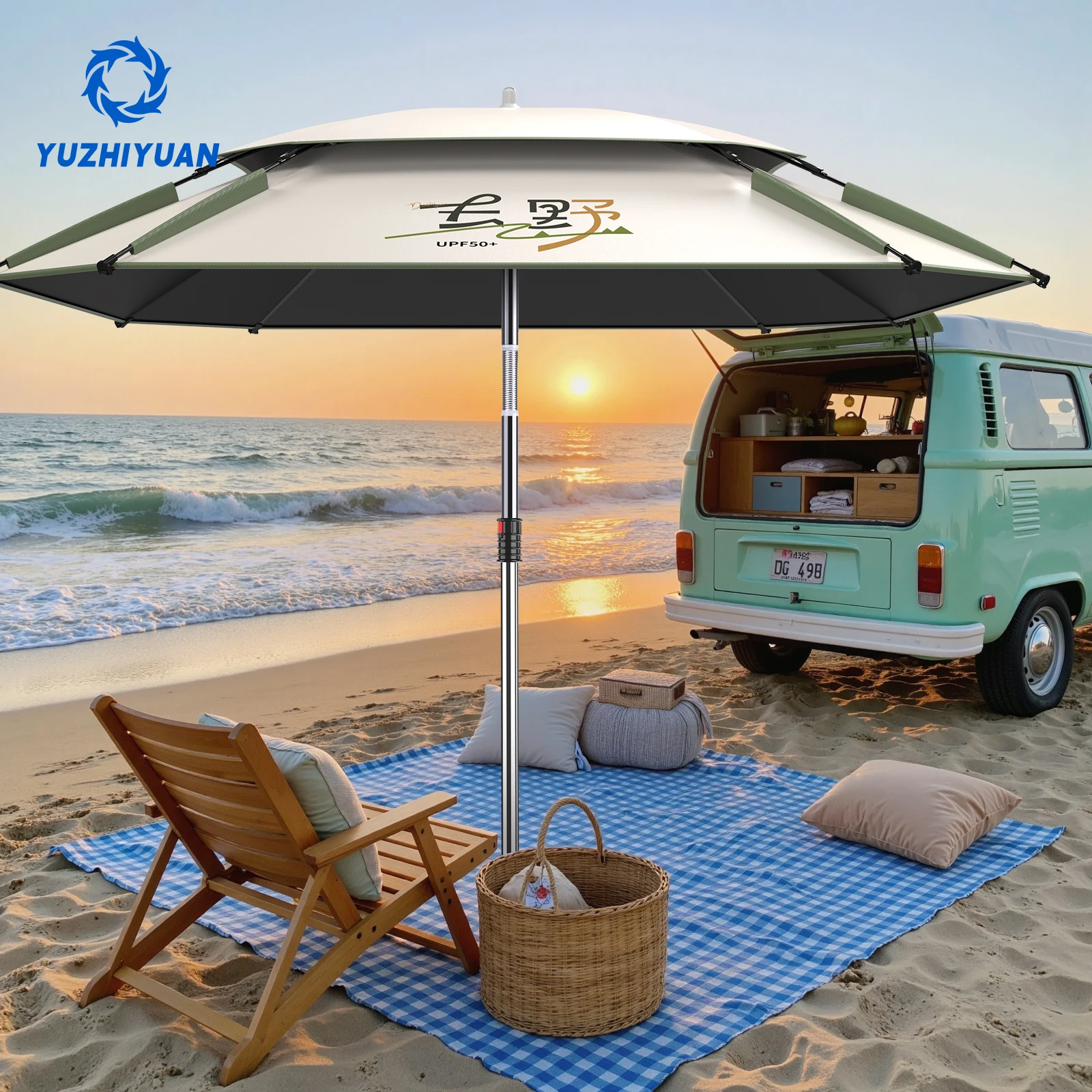 UPF50+ Black Glue Fishing Umbrella | 360° Adjustable Sun Protection, Portable Foldable Outdoor Sunshade with Carry Bag