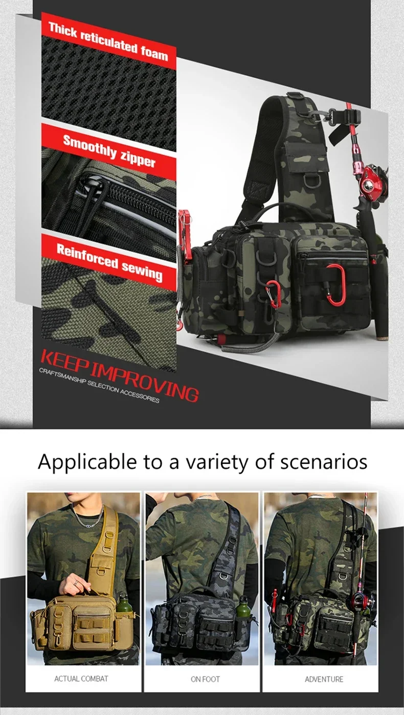 New Large Capacity Fishing Gear Bag One Shoulder / Waist Bag / Crossbody Three-in-One Fishing Rod Storage Bag