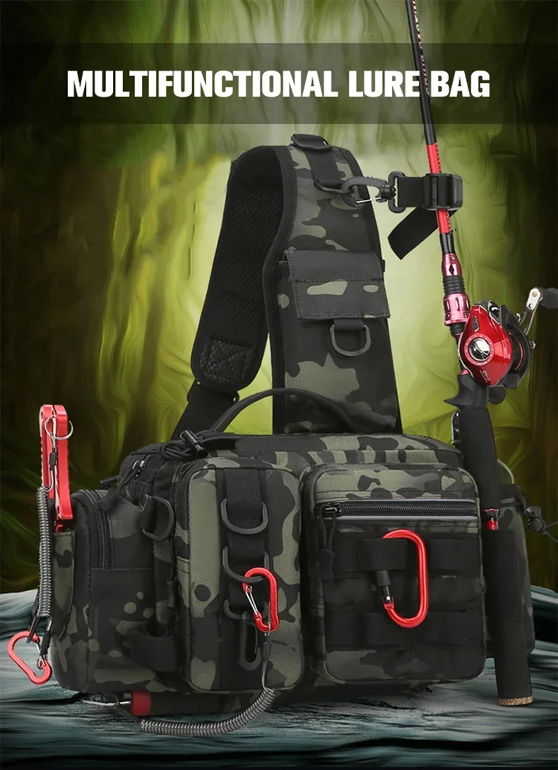 New Large Capacity Fishing Gear Bag One Shoulder / Waist Bag / Crossbody Three-in-One Fishing Rod Storage Bag