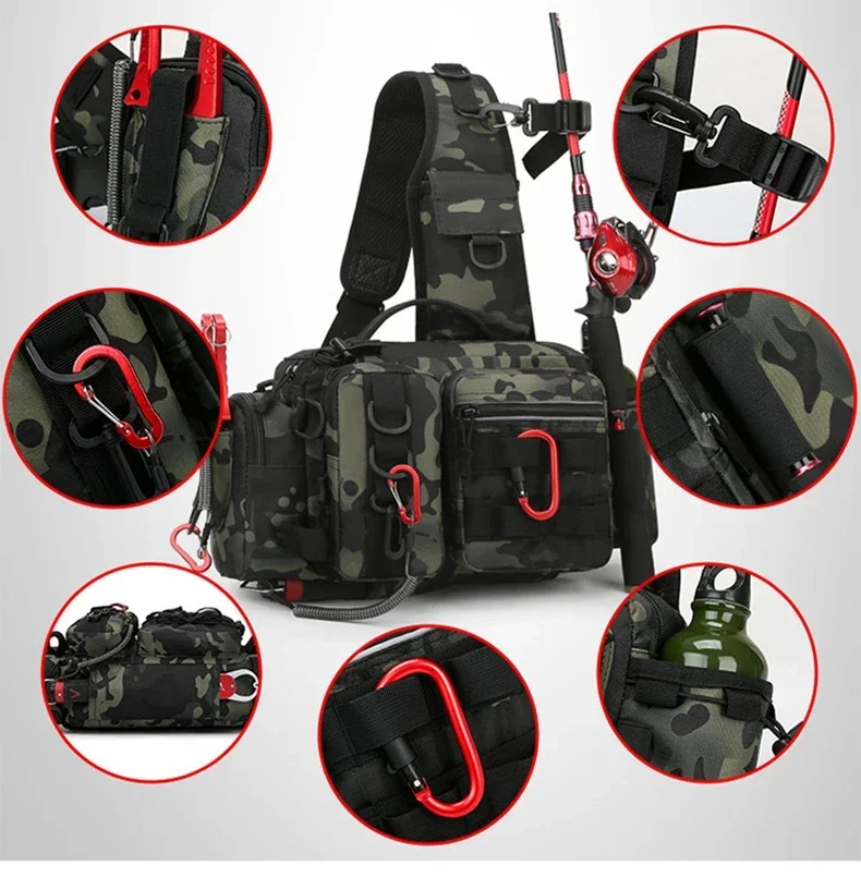 New Large Capacity Fishing Gear Bag One Shoulder / Waist Bag / Crossbody Three-in-One Fishing Rod Storage Bag