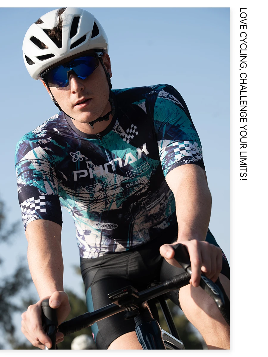 PHMAX Men Mountain Bike Jersey Short Sleeve Cycling Jerseys with 3 Pockets Cycling Racing Jersey Full-Zip Design Biking Clothing