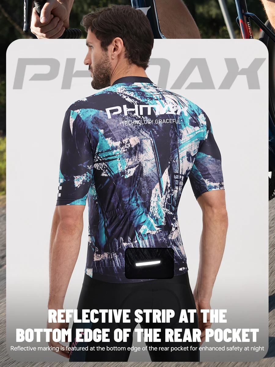 PHMAX Men Mountain Bike Jersey Short Sleeve Cycling Jerseys with 3 Pockets Cycling Racing Jersey Full-Zip Design Biking Clothing