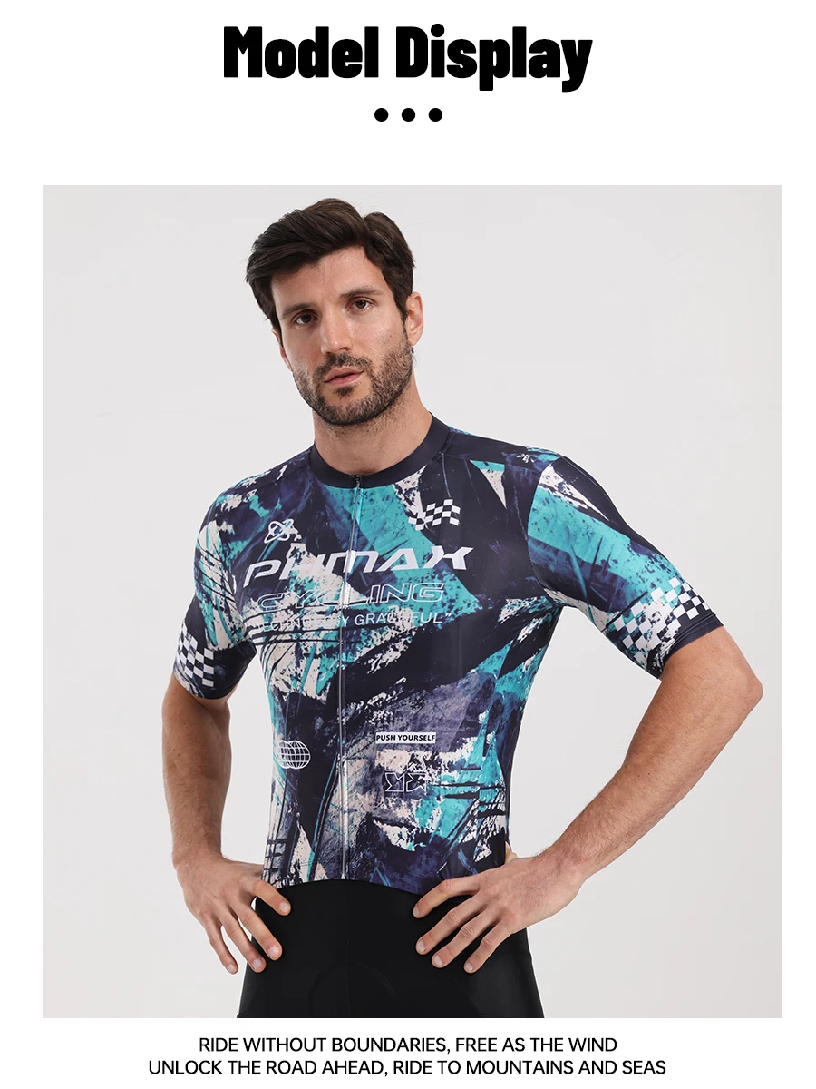 PHMAX Men Mountain Bike Jersey Short Sleeve Cycling Jerseys with 3 Pockets Cycling Racing Jersey Full-Zip Design Biking Clothing