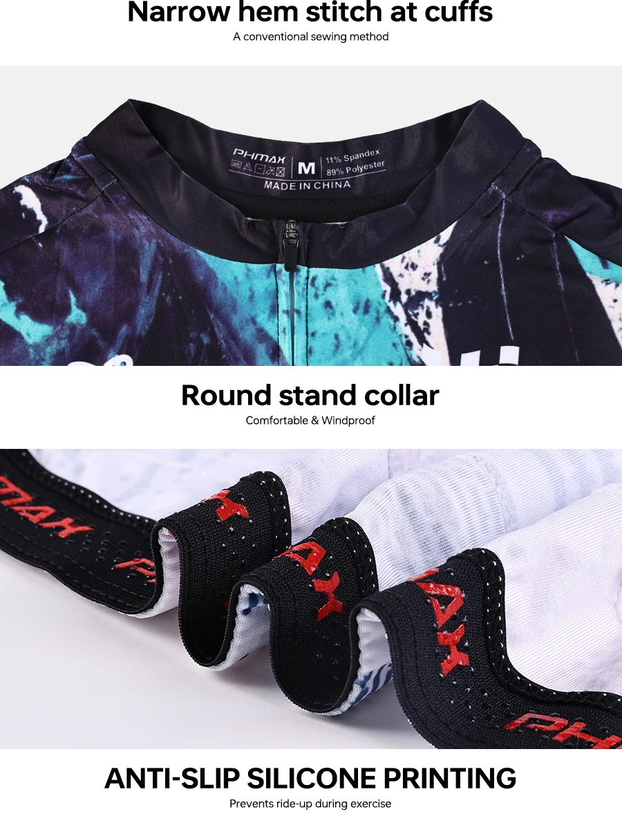PHMAX Men Mountain Bike Jersey Short Sleeve Cycling Jerseys with 3 Pockets Cycling Racing Jersey Full-Zip Design Biking Clothing