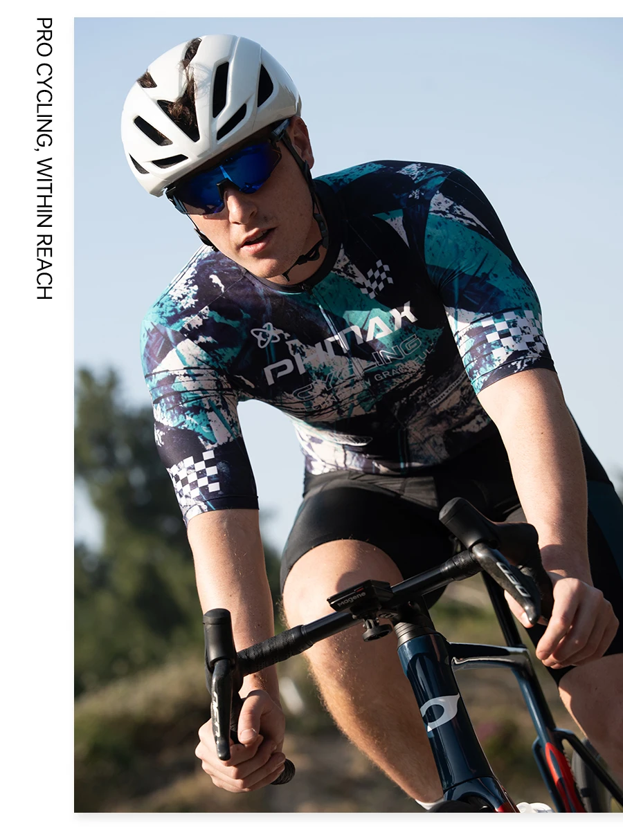 PHMAX Men Mountain Bike Jersey Short Sleeve Cycling Jerseys with 3 Pockets Cycling Racing Jersey Full-Zip Design Biking Clothing