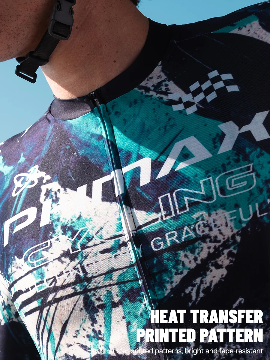 PHMAX Men Mountain Bike Jersey Short Sleeve Cycling Jerseys with 3 Pockets Cycling Racing Jersey Full-Zip Design Biking Clothing