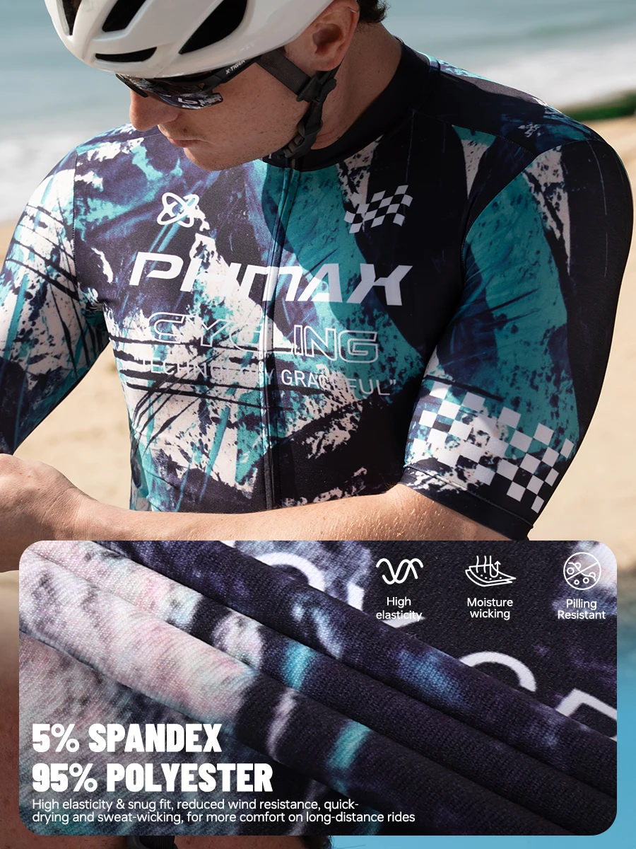 PHMAX Men Mountain Bike Jersey Short Sleeve Cycling Jerseys with 3 Pockets Cycling Racing Jersey Full-Zip Design Biking Clothing