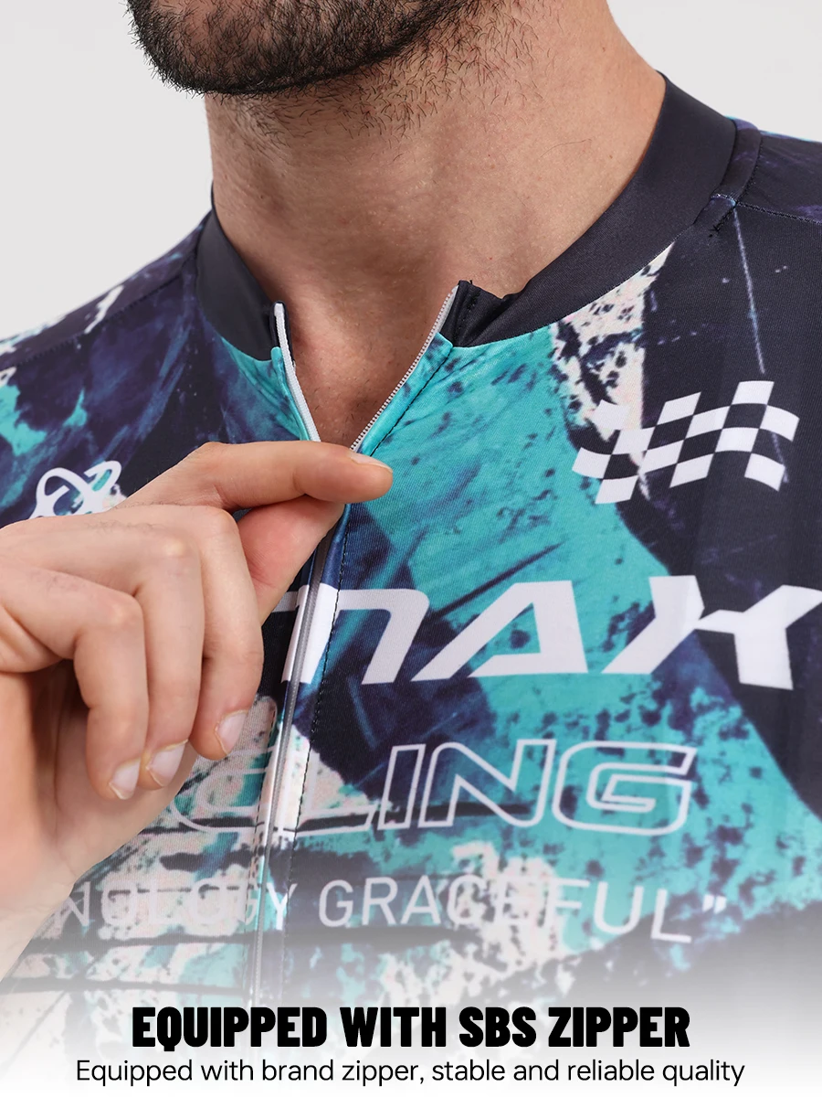 PHMAX Men Mountain Bike Jersey Short Sleeve Cycling Jerseys with 3 Pockets Cycling Racing Jersey Full-Zip Design Biking Clothing